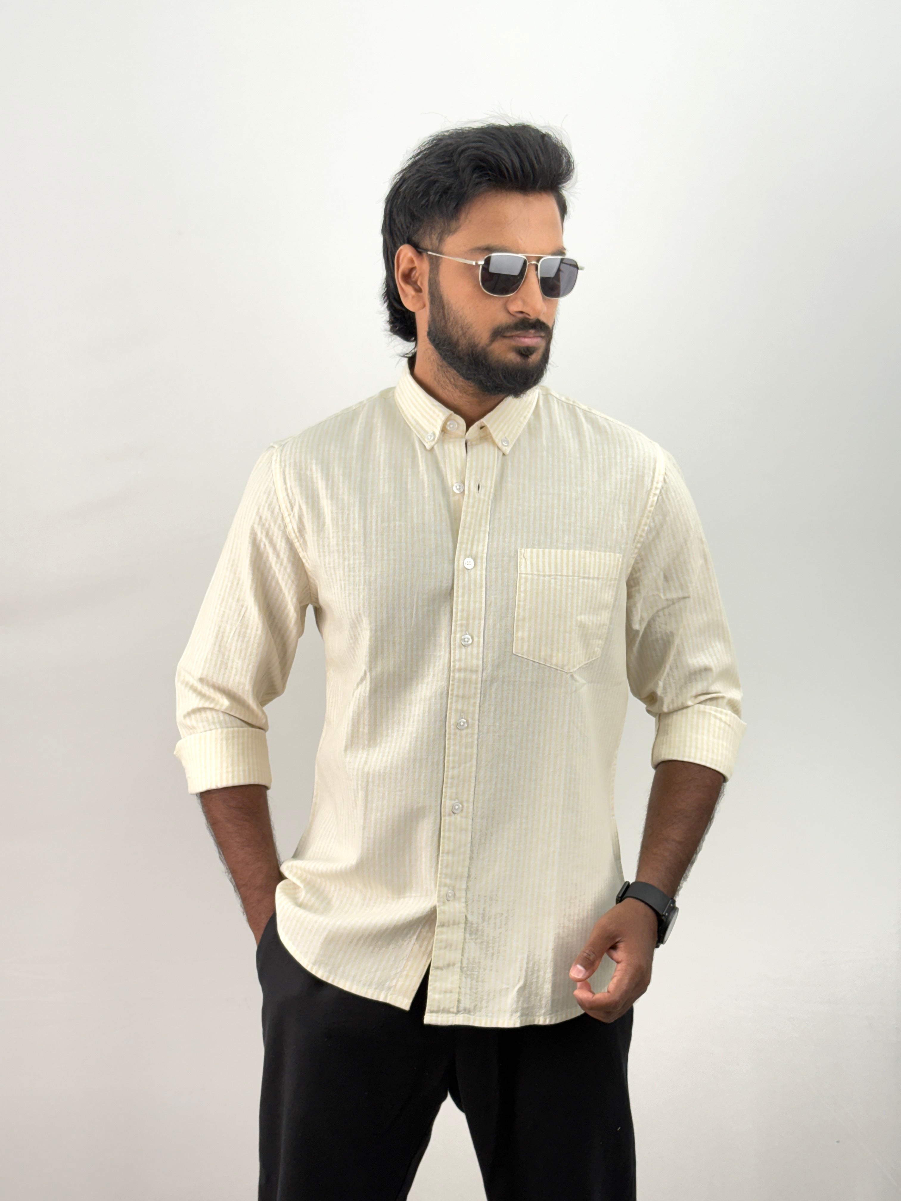 Yellow Old Money Linen Stripe Shirt
