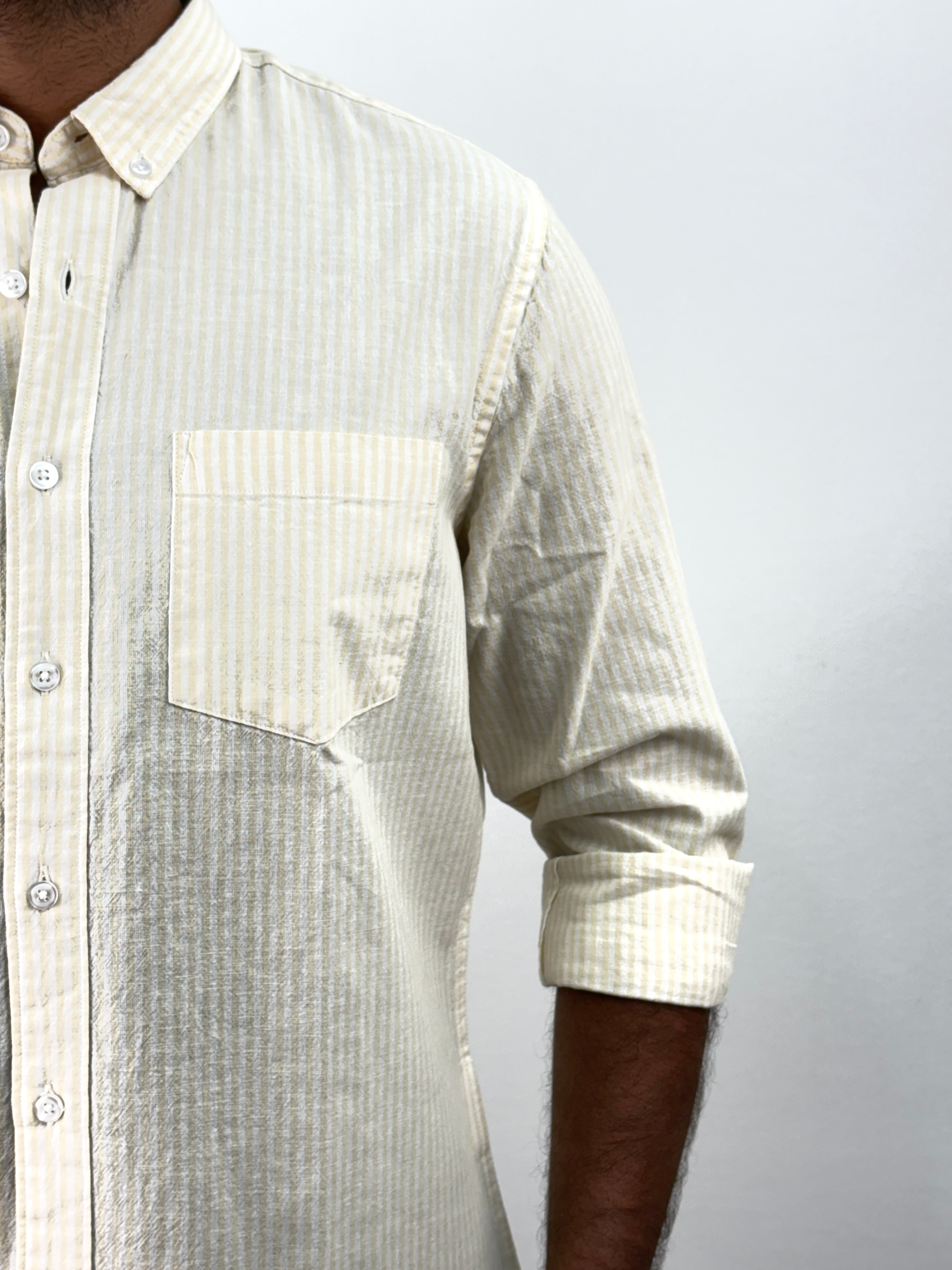 Yellow Old Money Linen Stripe Shirt