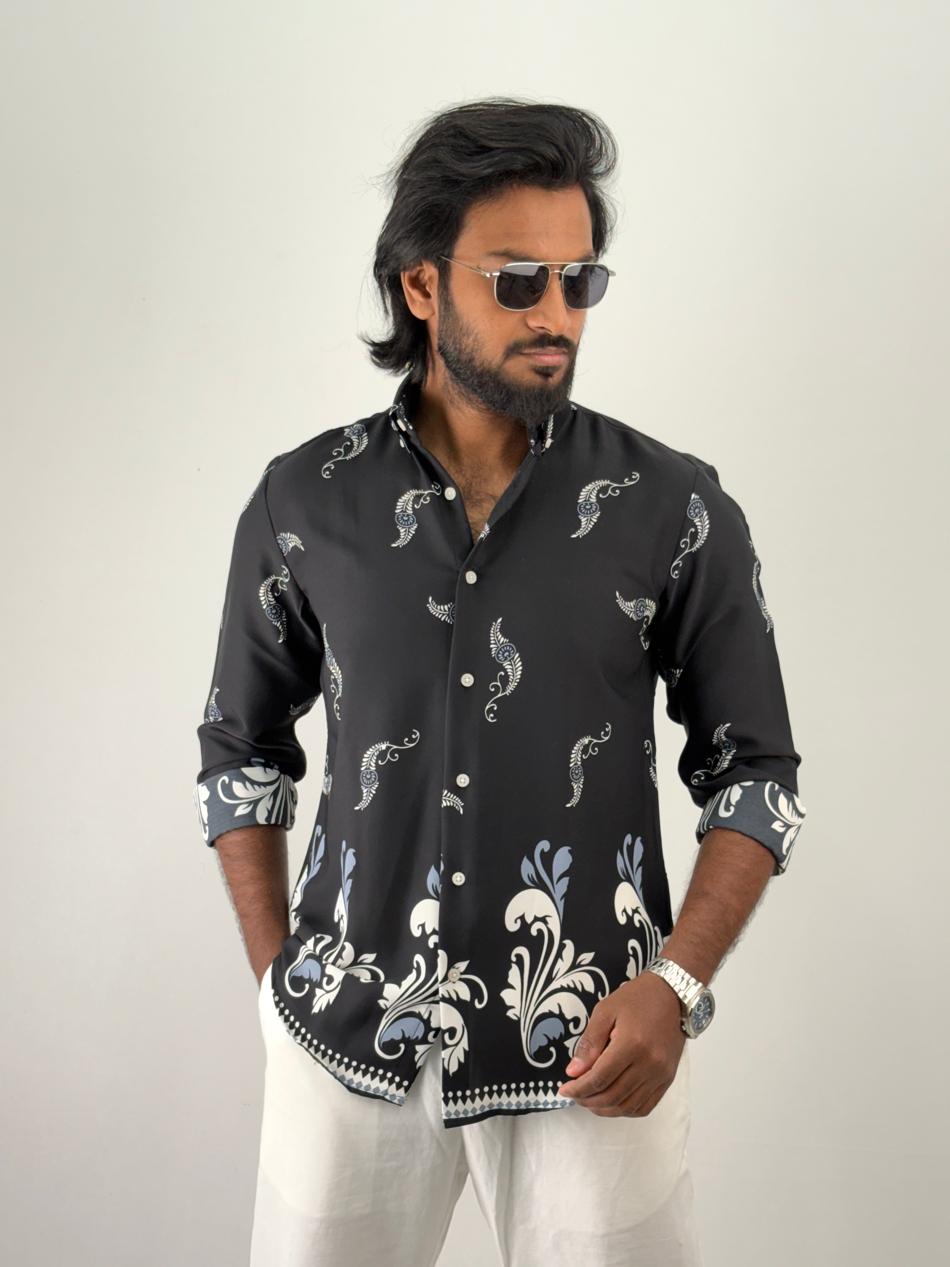 Black Viscose Printed Shirt