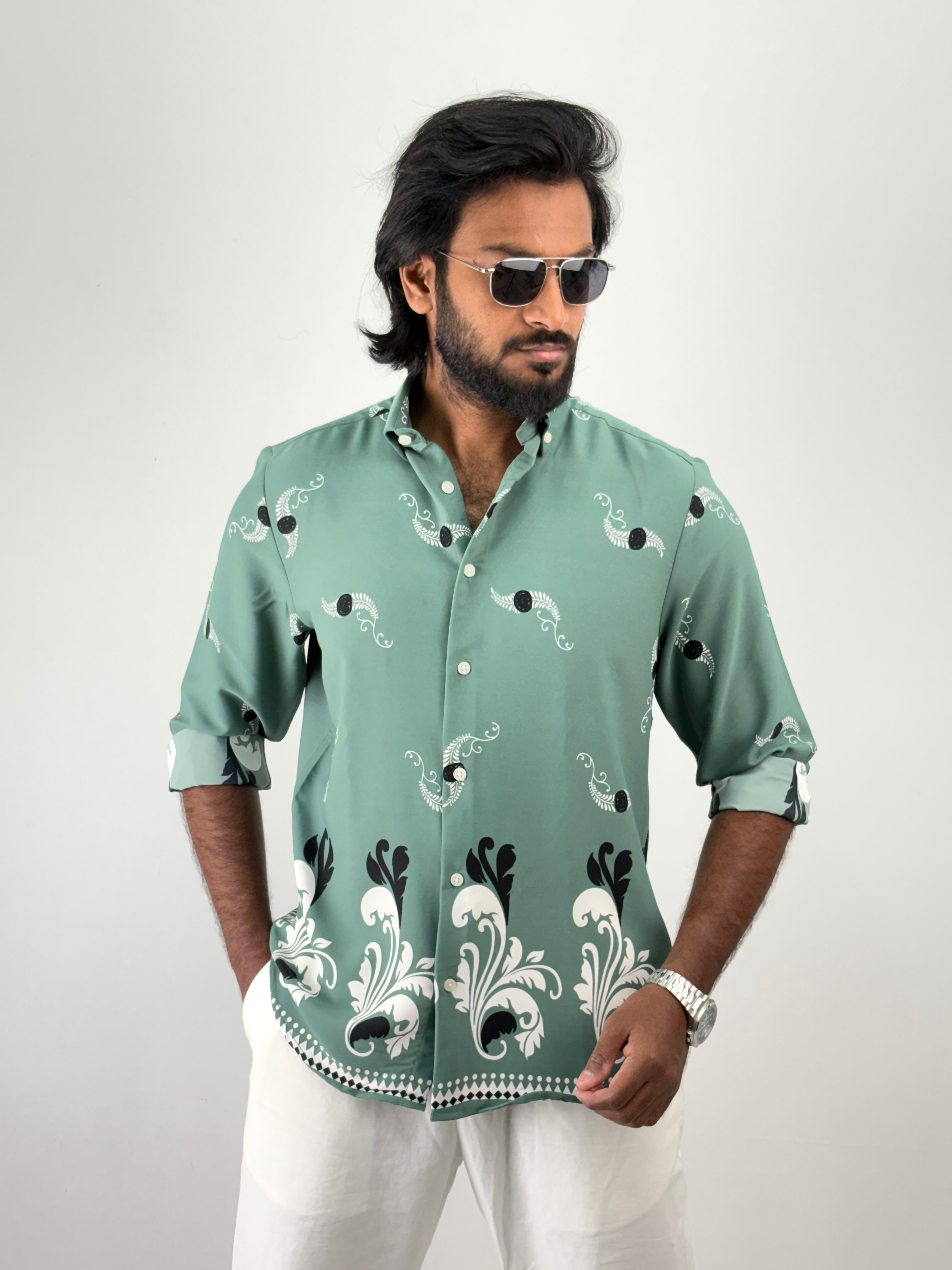 Green Viscose Printed Shirt