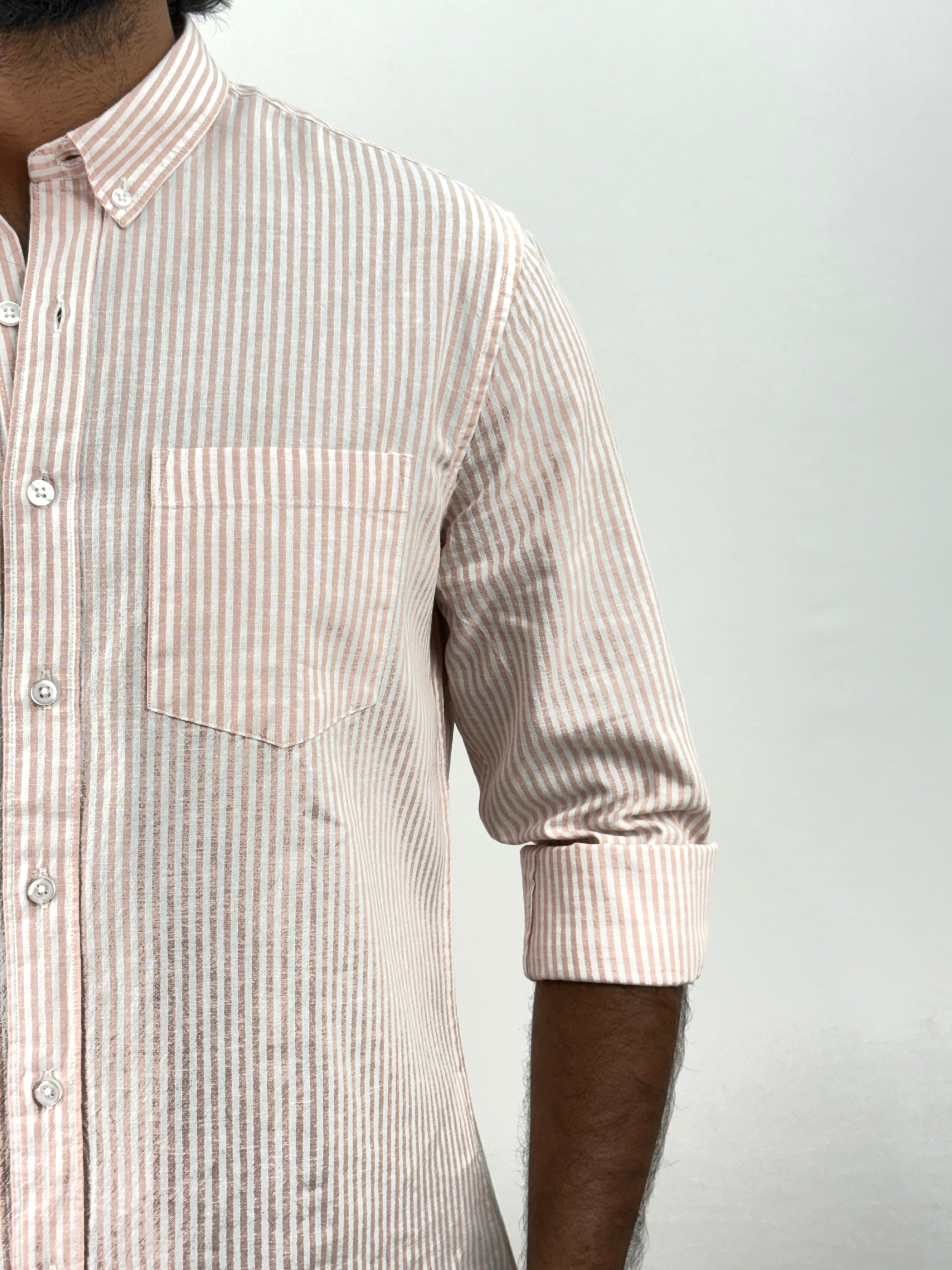 Peach Old Money Linen Stripe Shirt