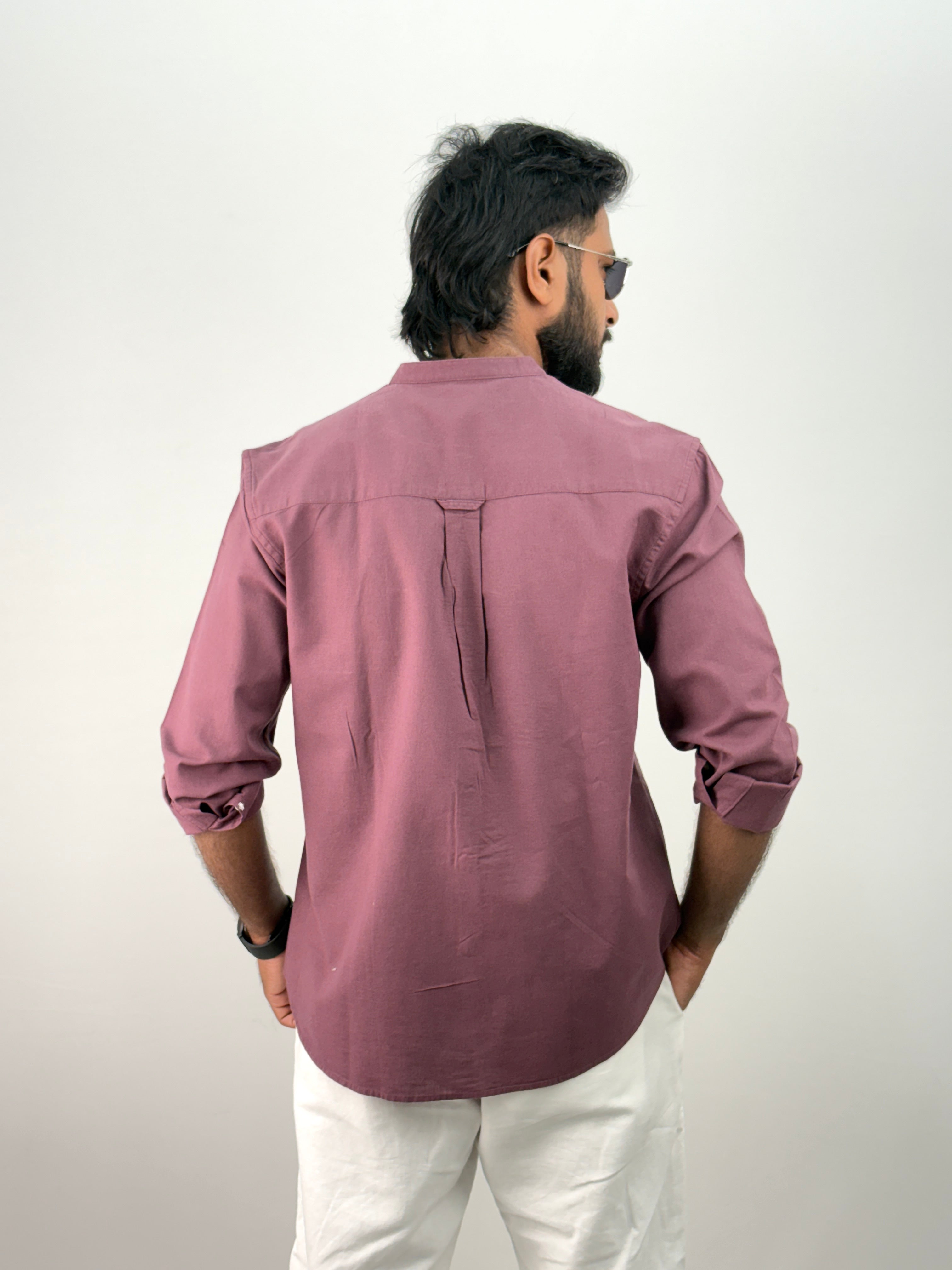 Lavender Mandarin Collar Linen Shirt