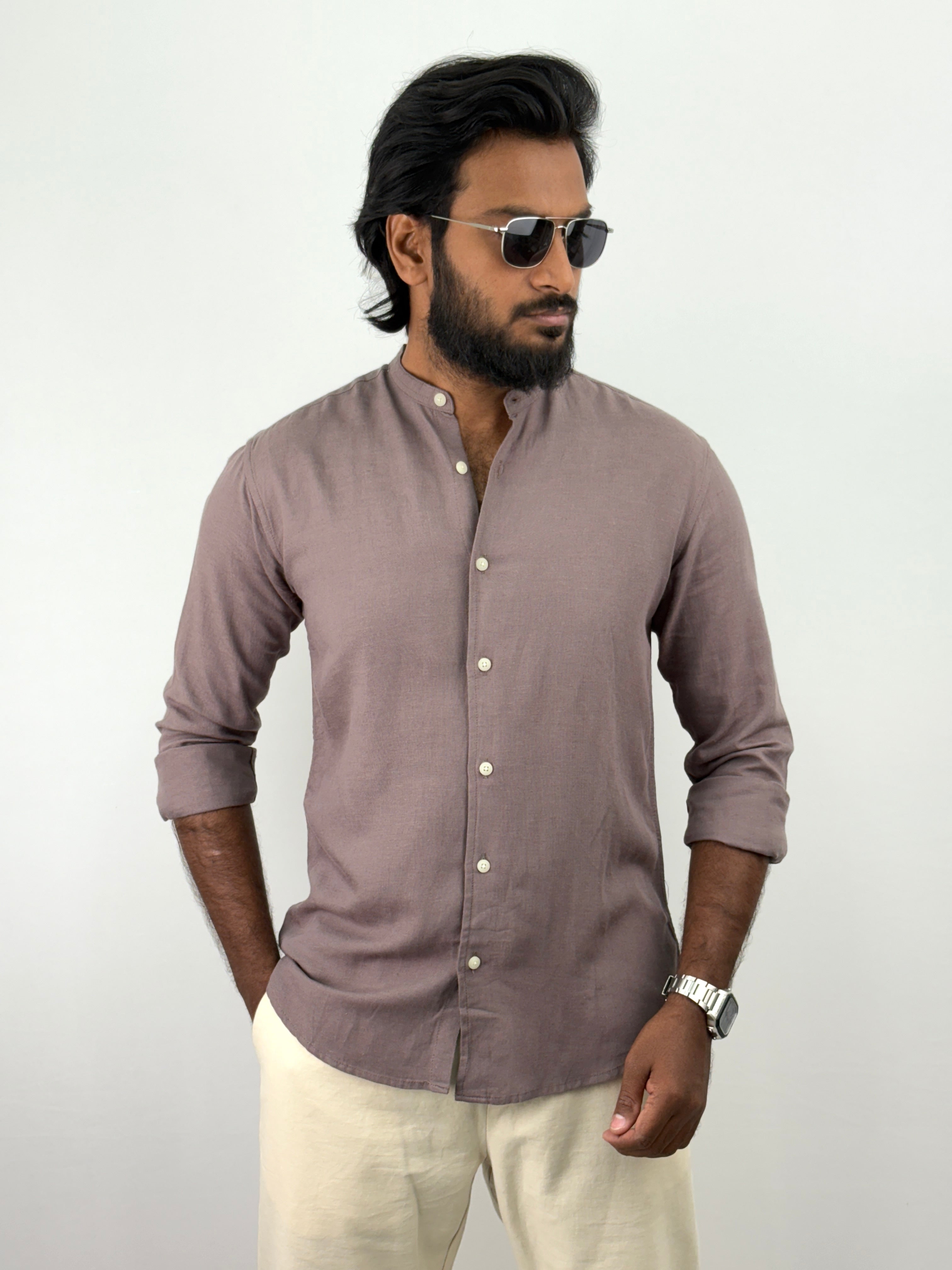 Ash Mandarin Collar Linen Shirt