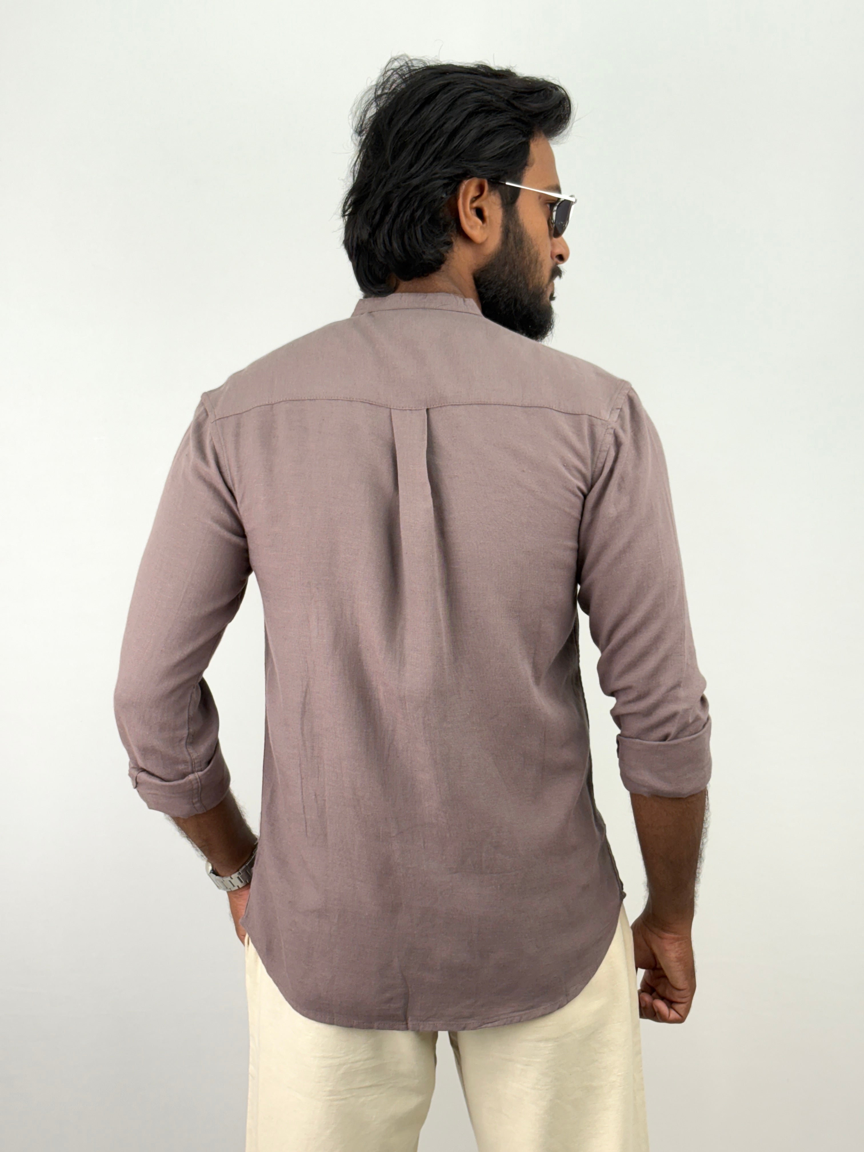 Ash Mandarin Collar Linen Shirt