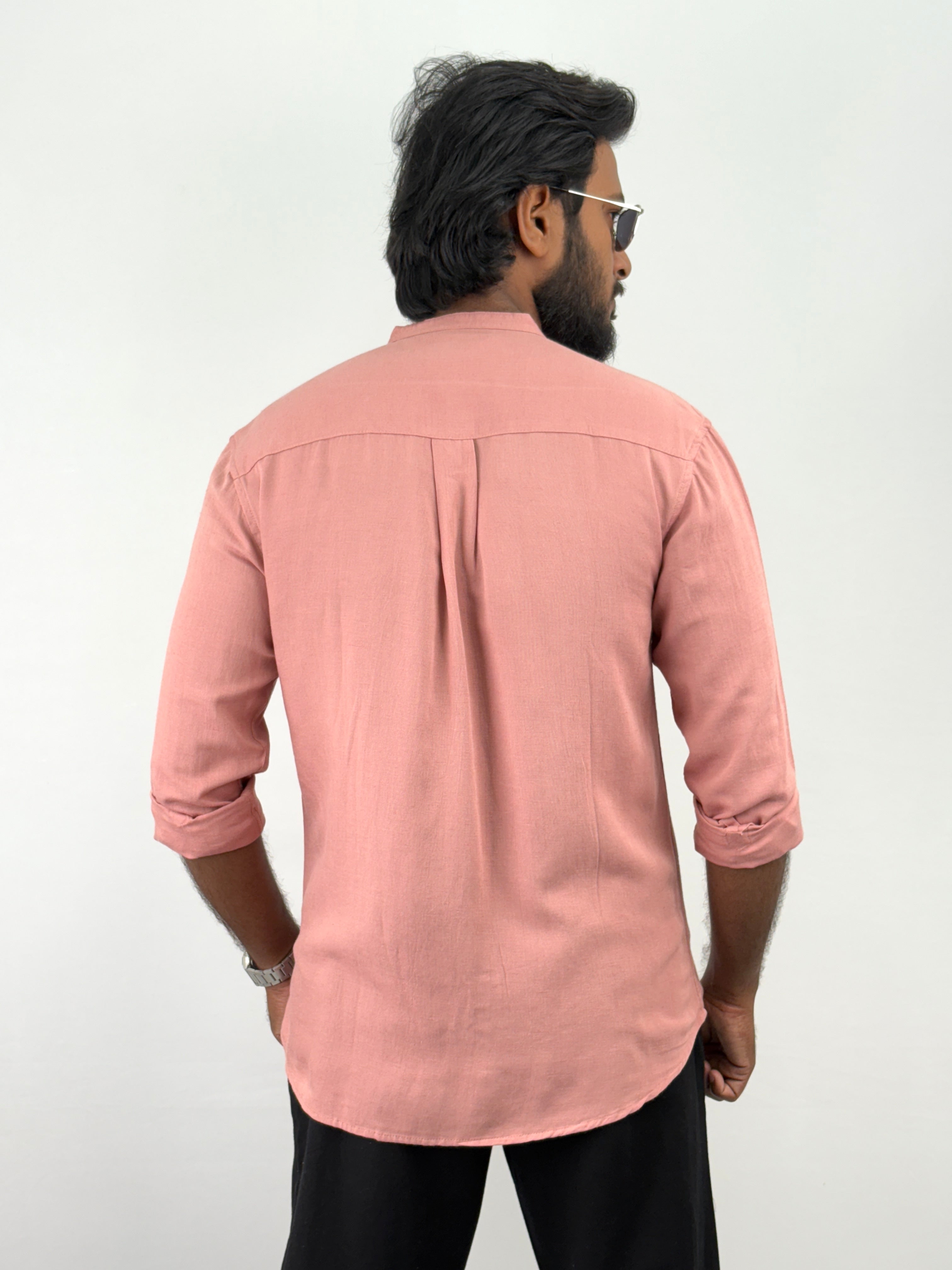 Peach Mandarin Collar Linen Shirt