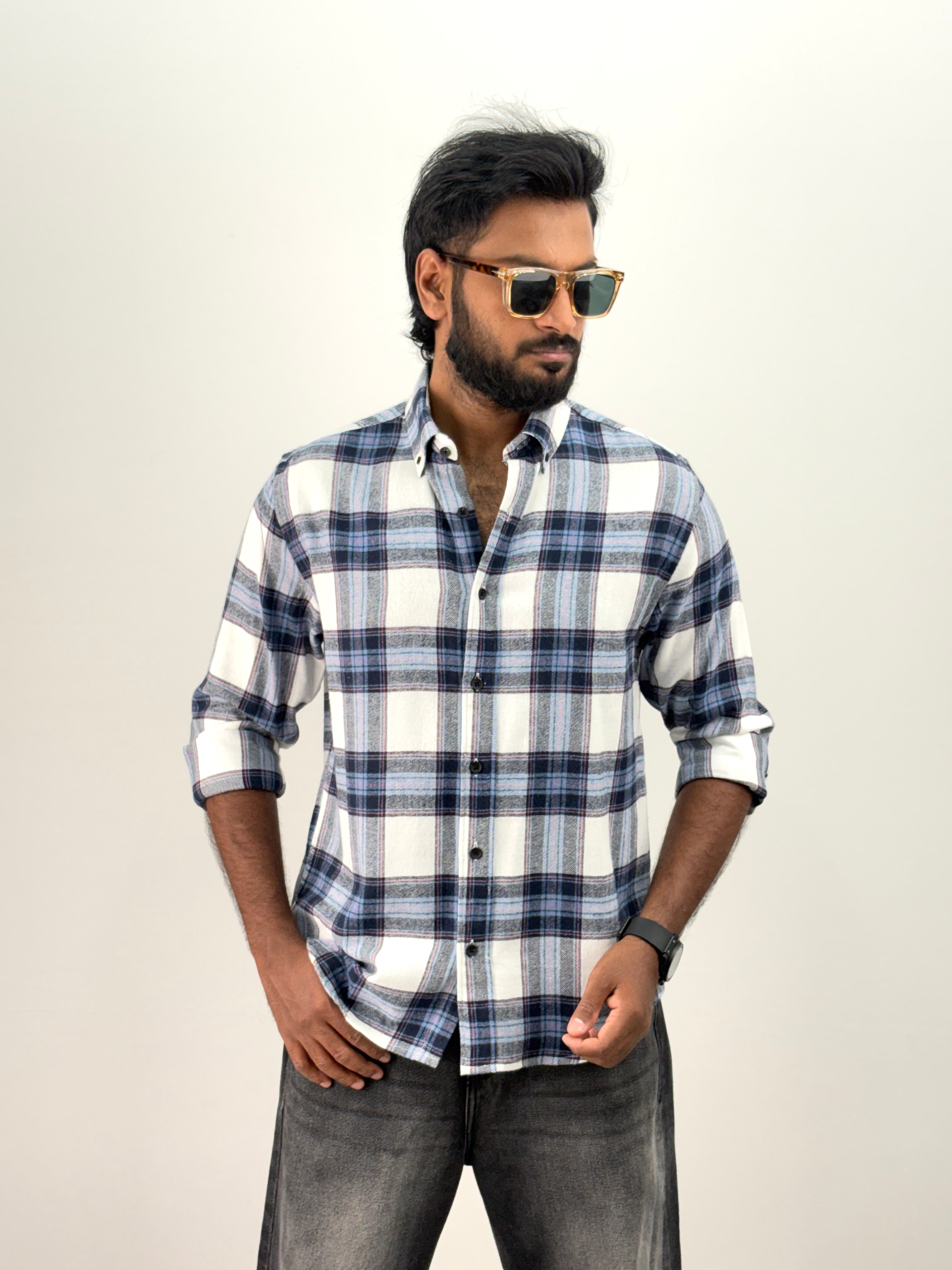 White Blue Flannel Shirt