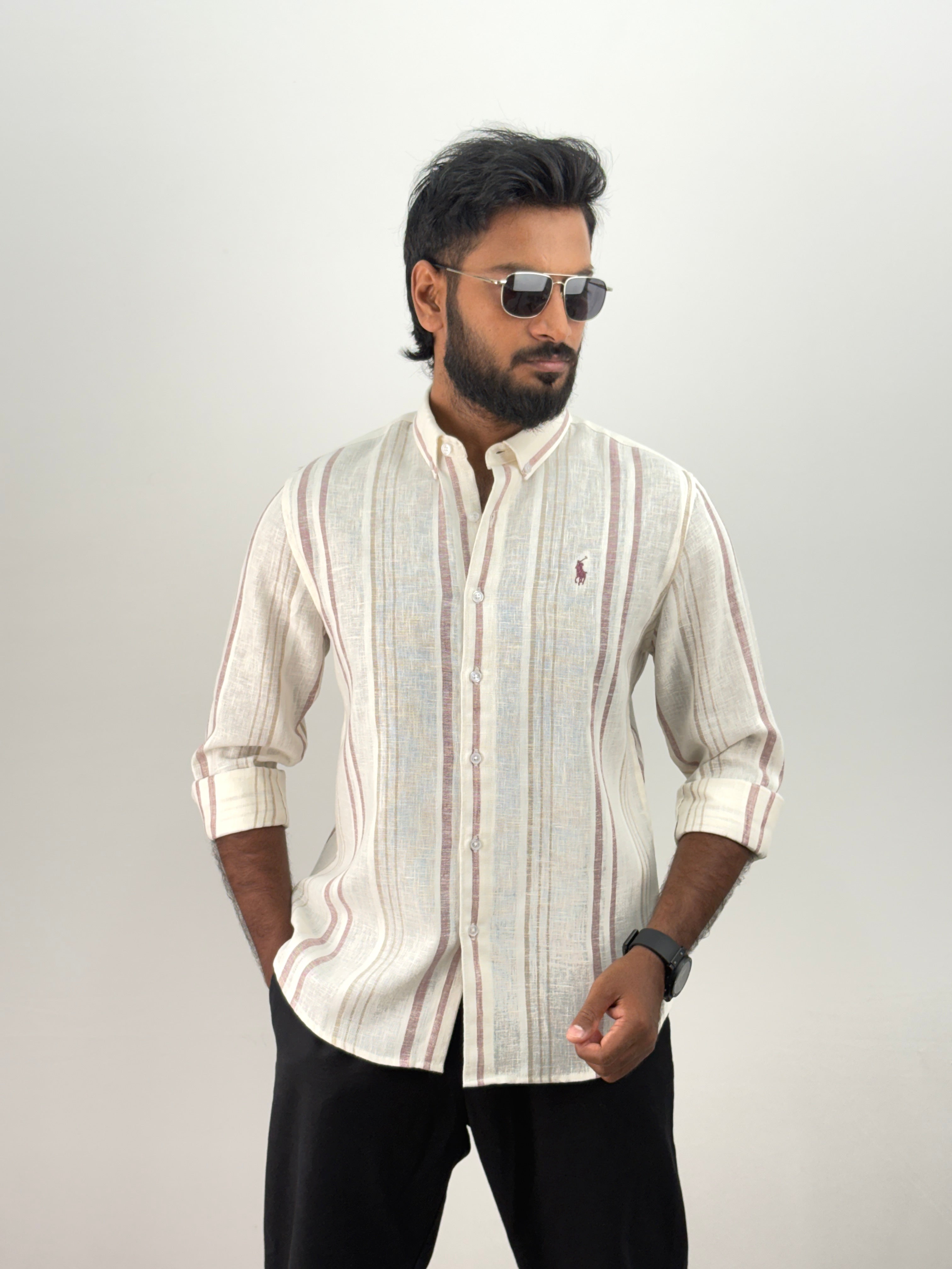 Cream Linen Stripe Shirt