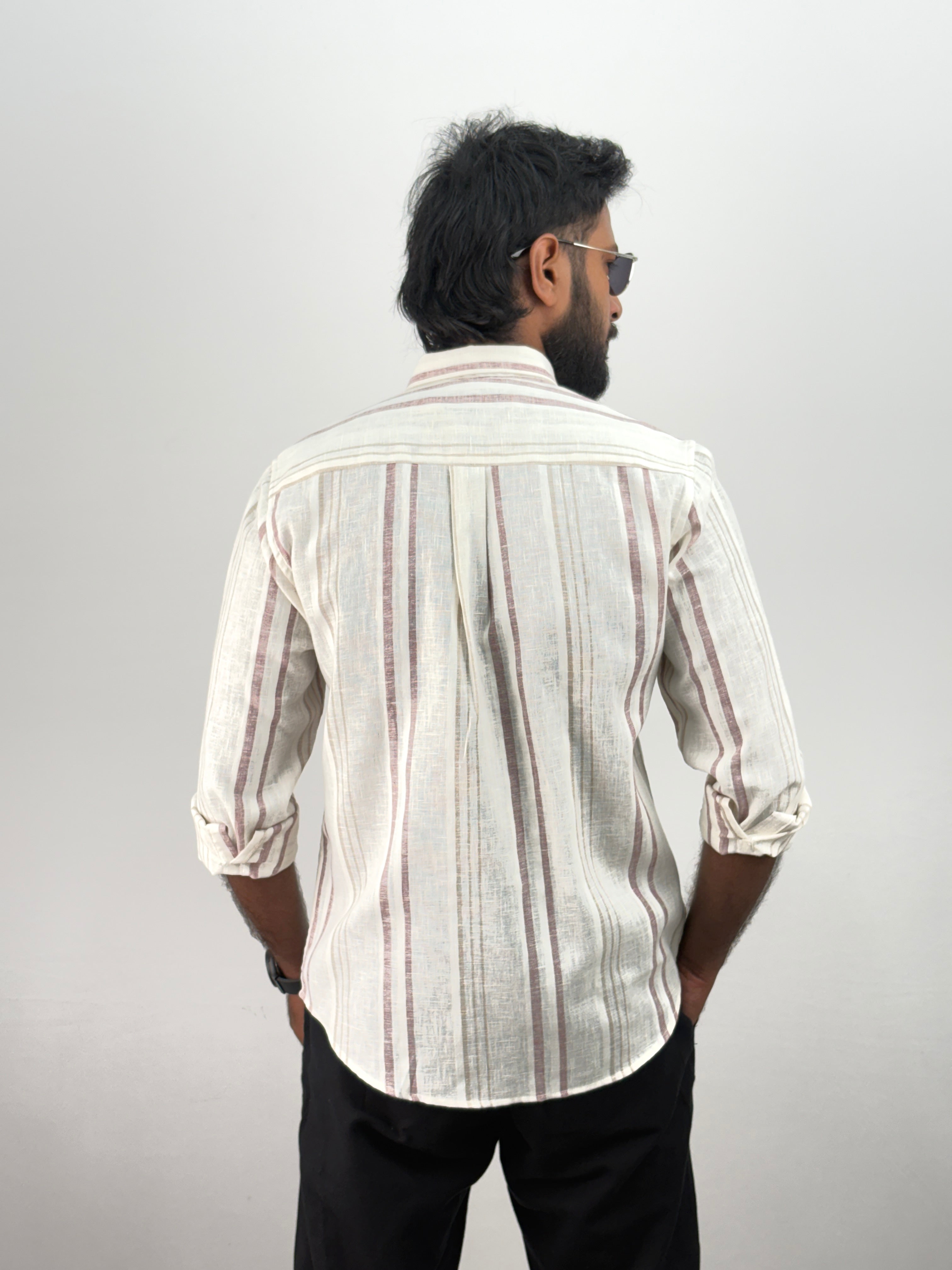 Cream Linen Stripe Shirt