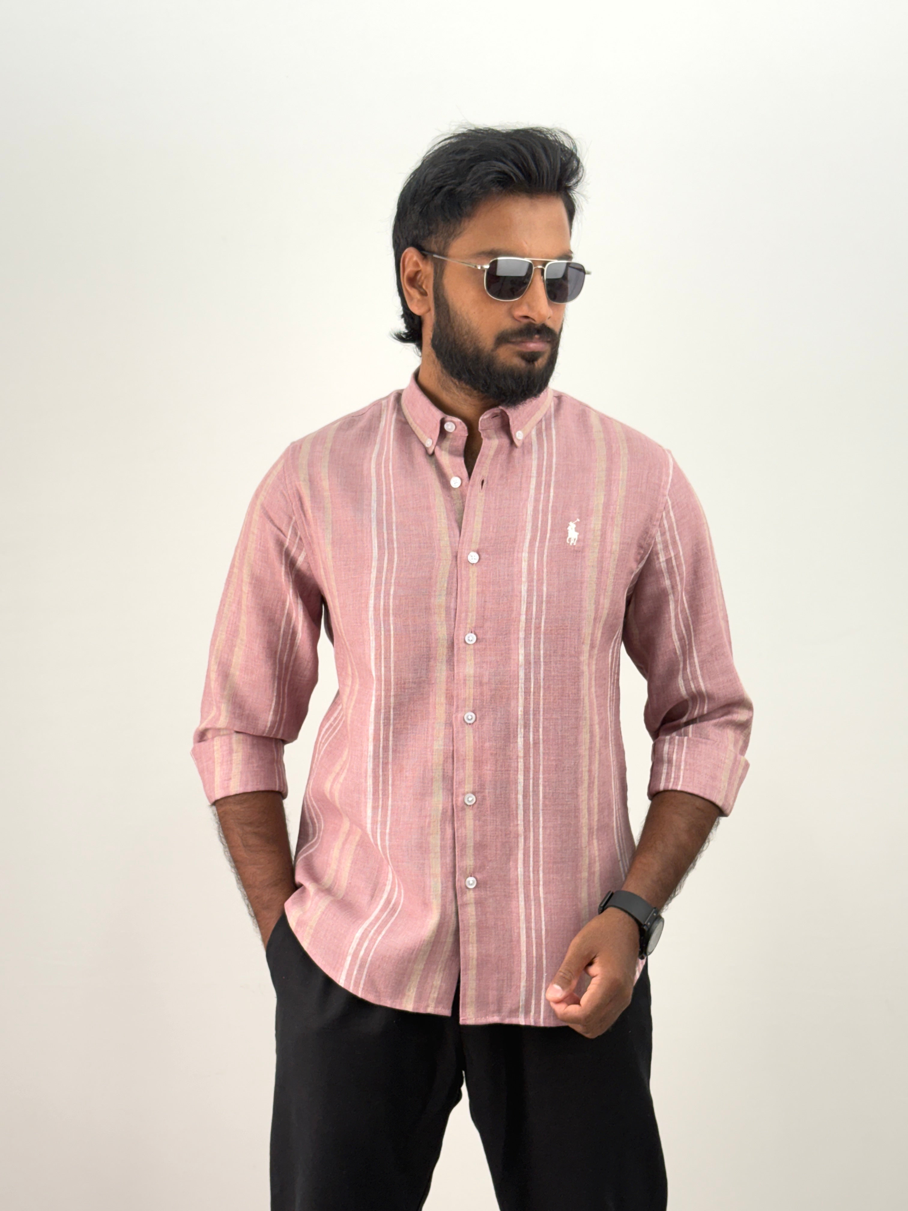 Pink Linen Stripe Shirt