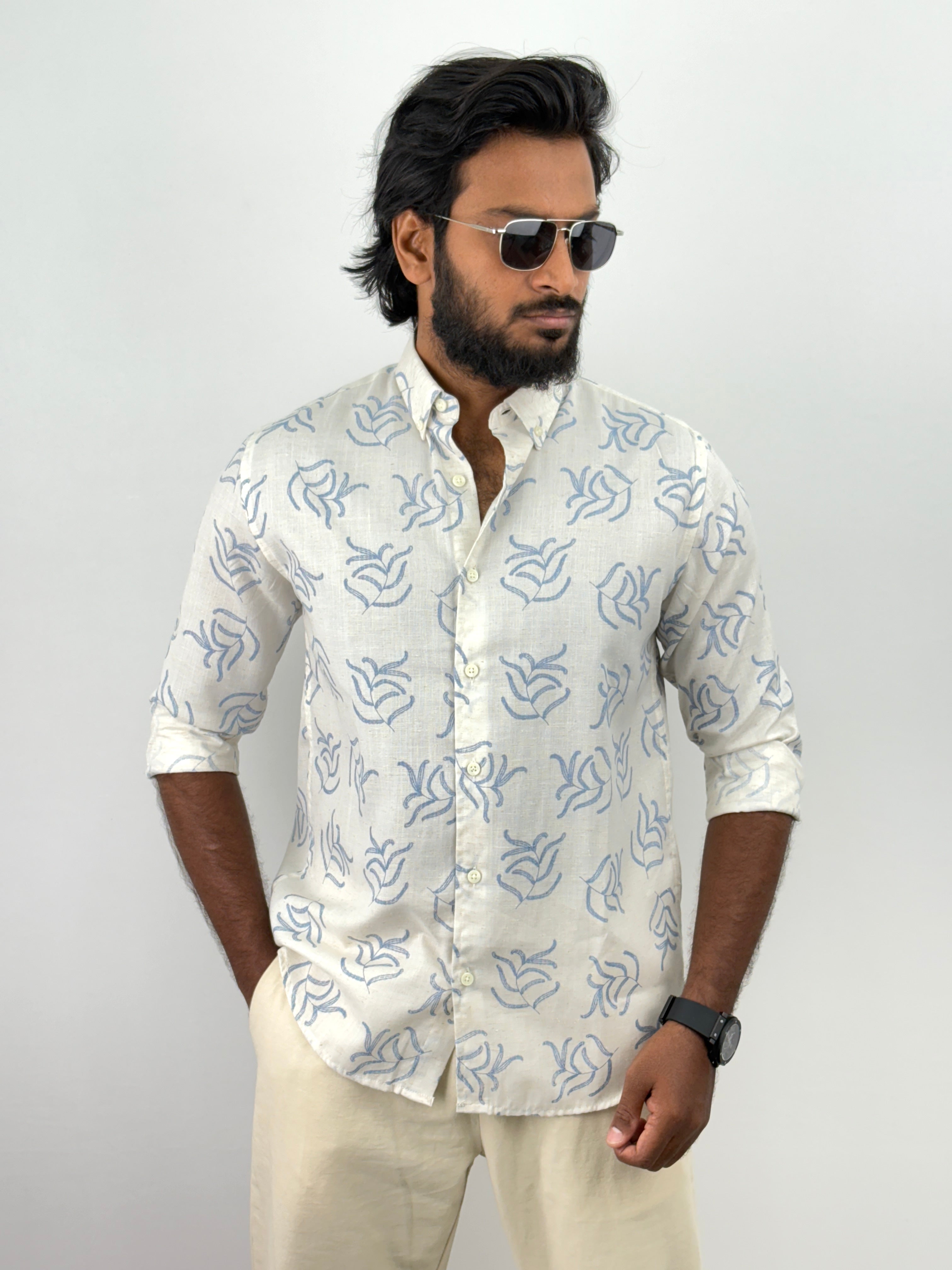 Blue Linen Printed Shirts
