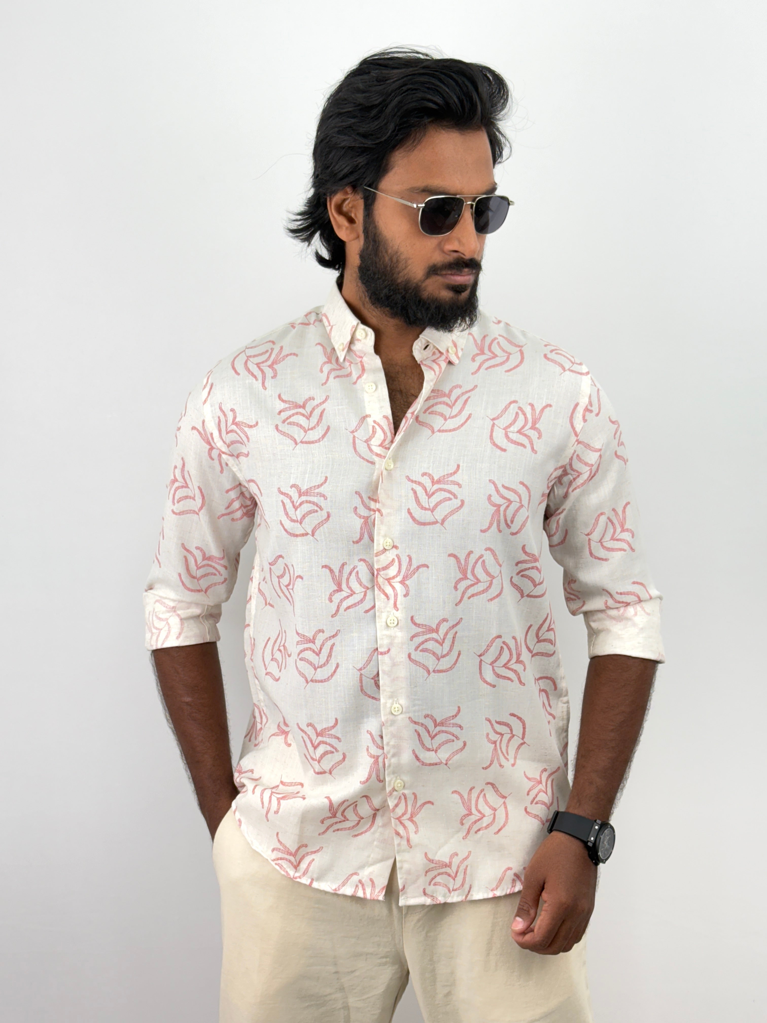 Pink Linen Printed Shirts