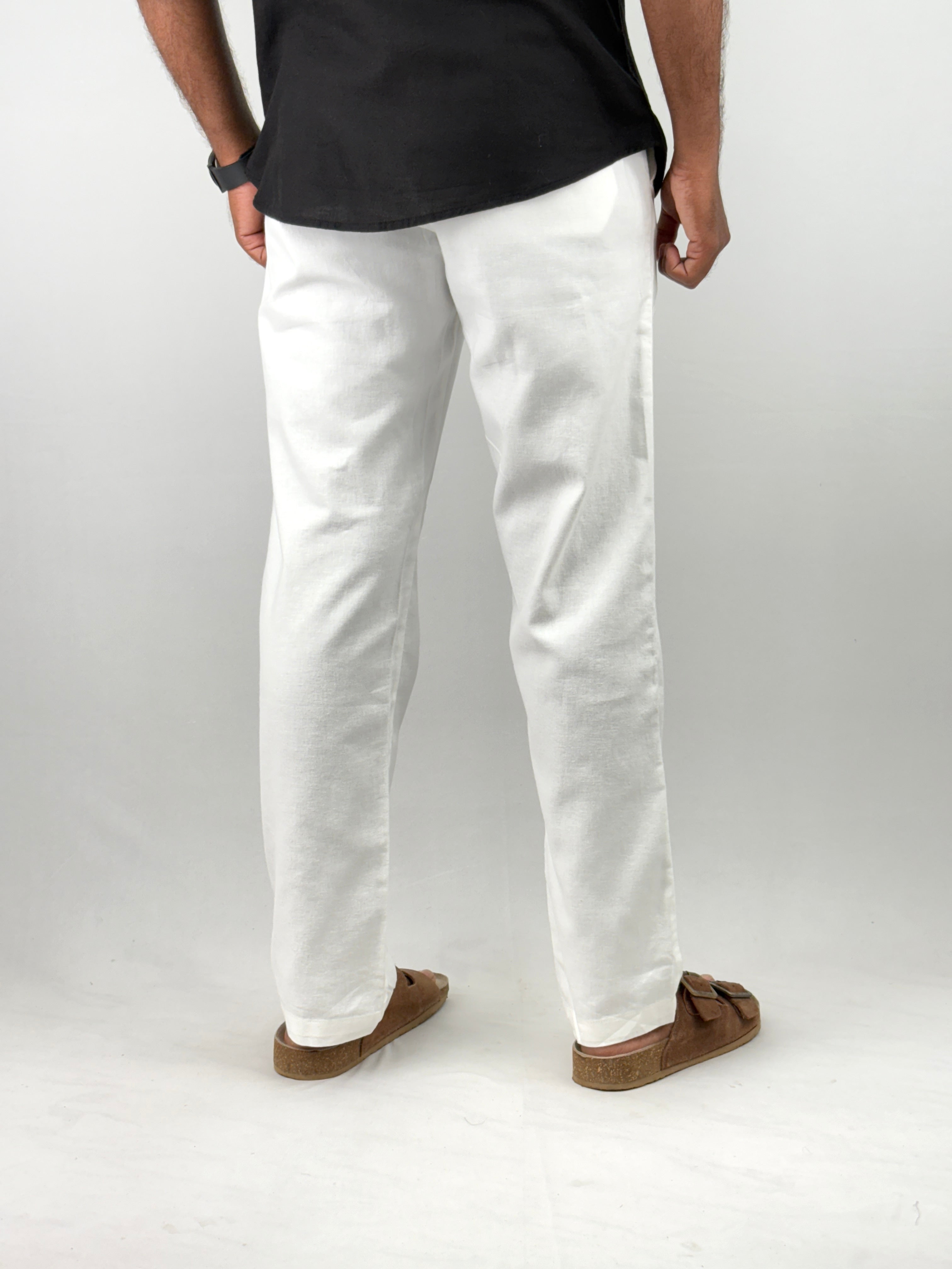 White Relaxed Fit Linen Pants