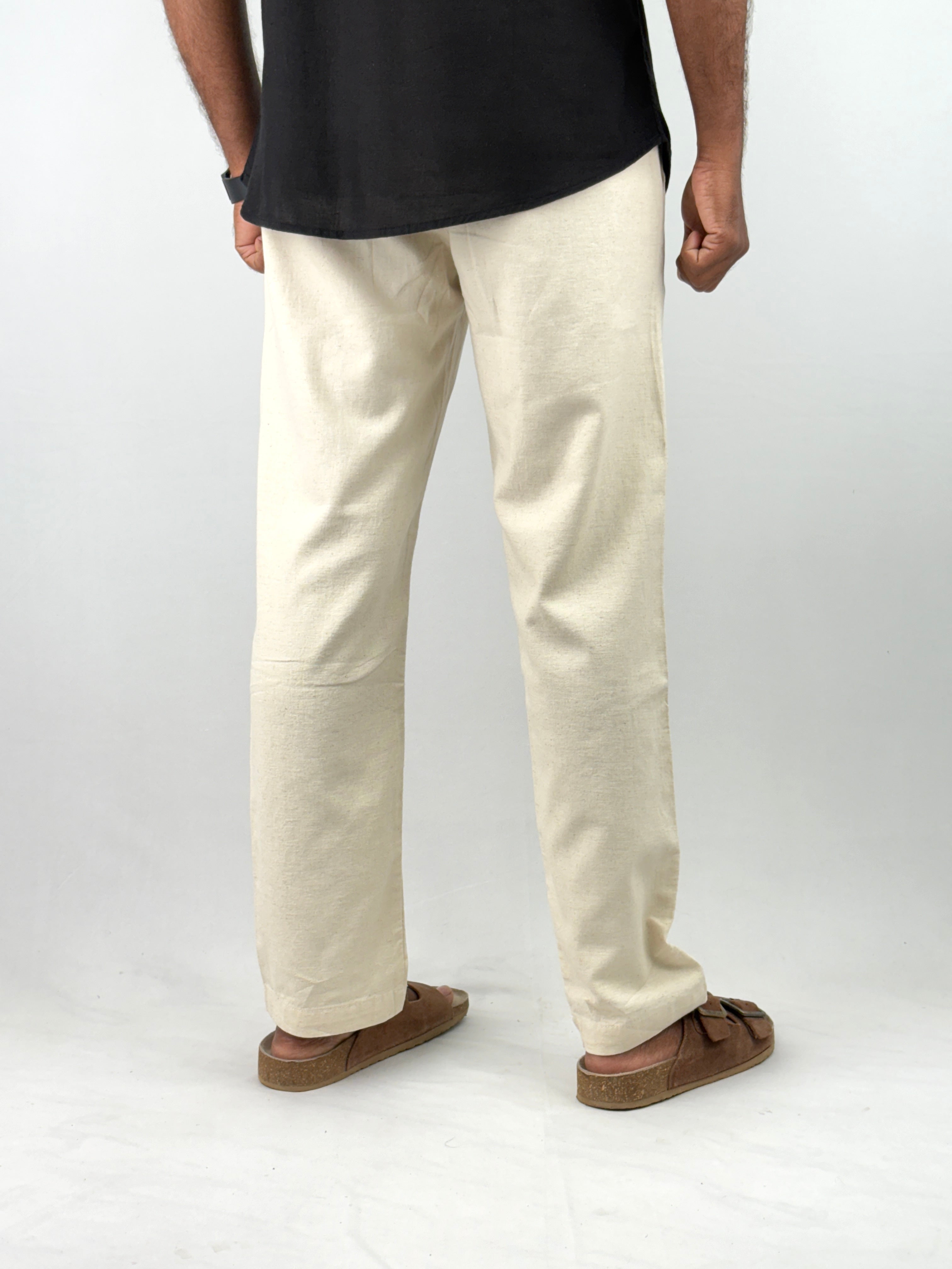 Beige Relaxed Fit Linen Pants