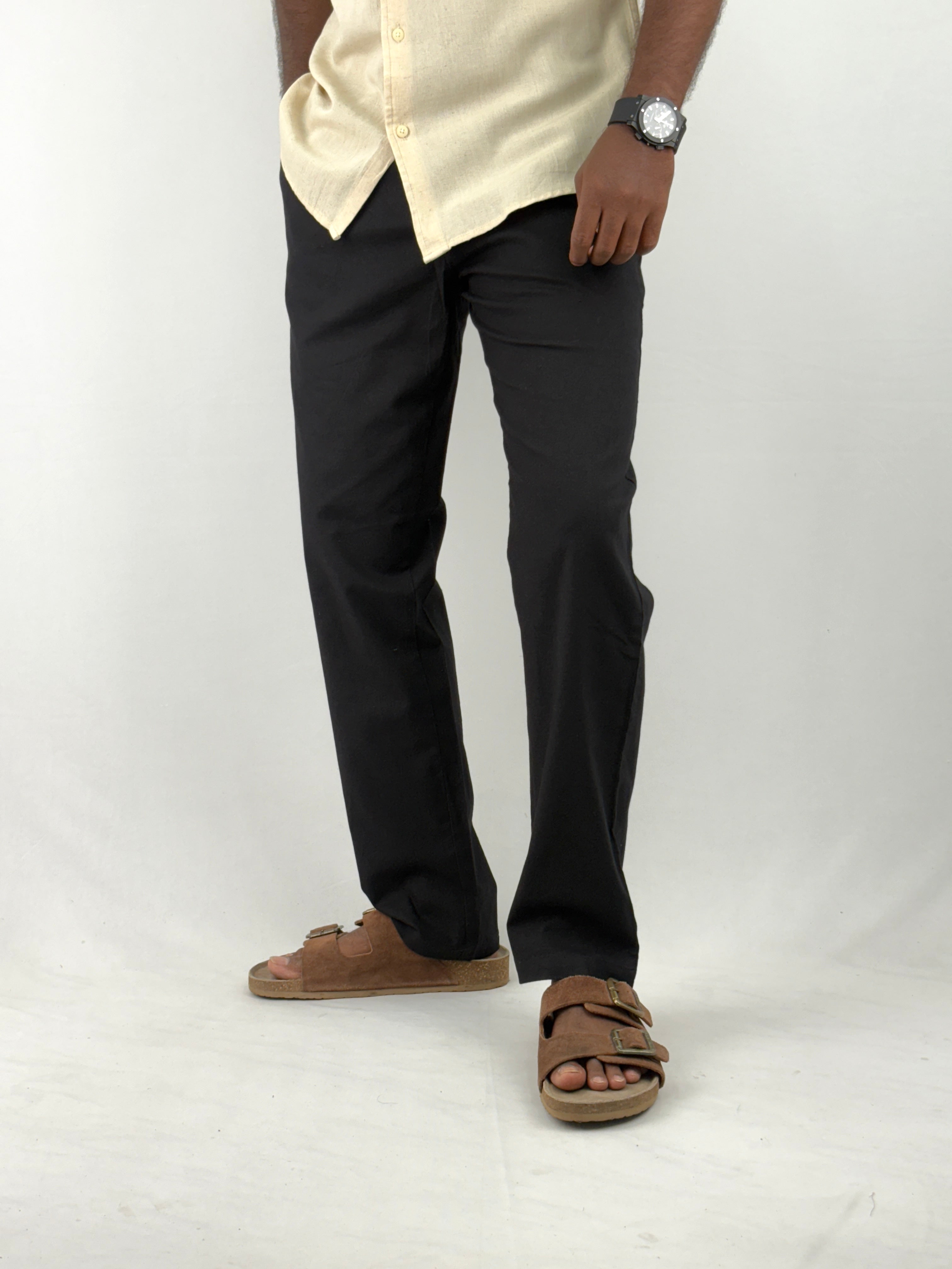 Black Relaxed Fit Linen Pants