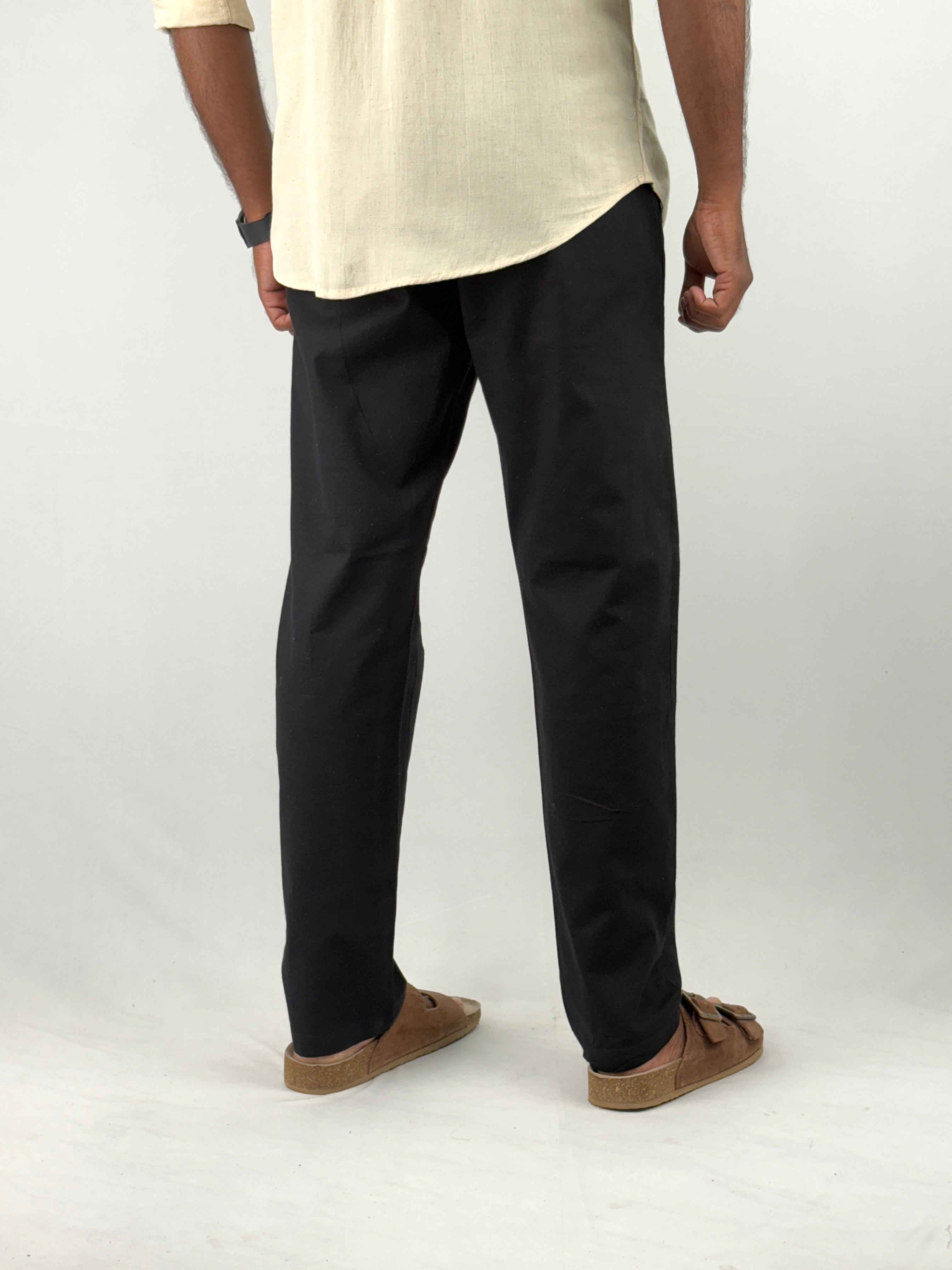 Black Relaxed Fit Linen Pants