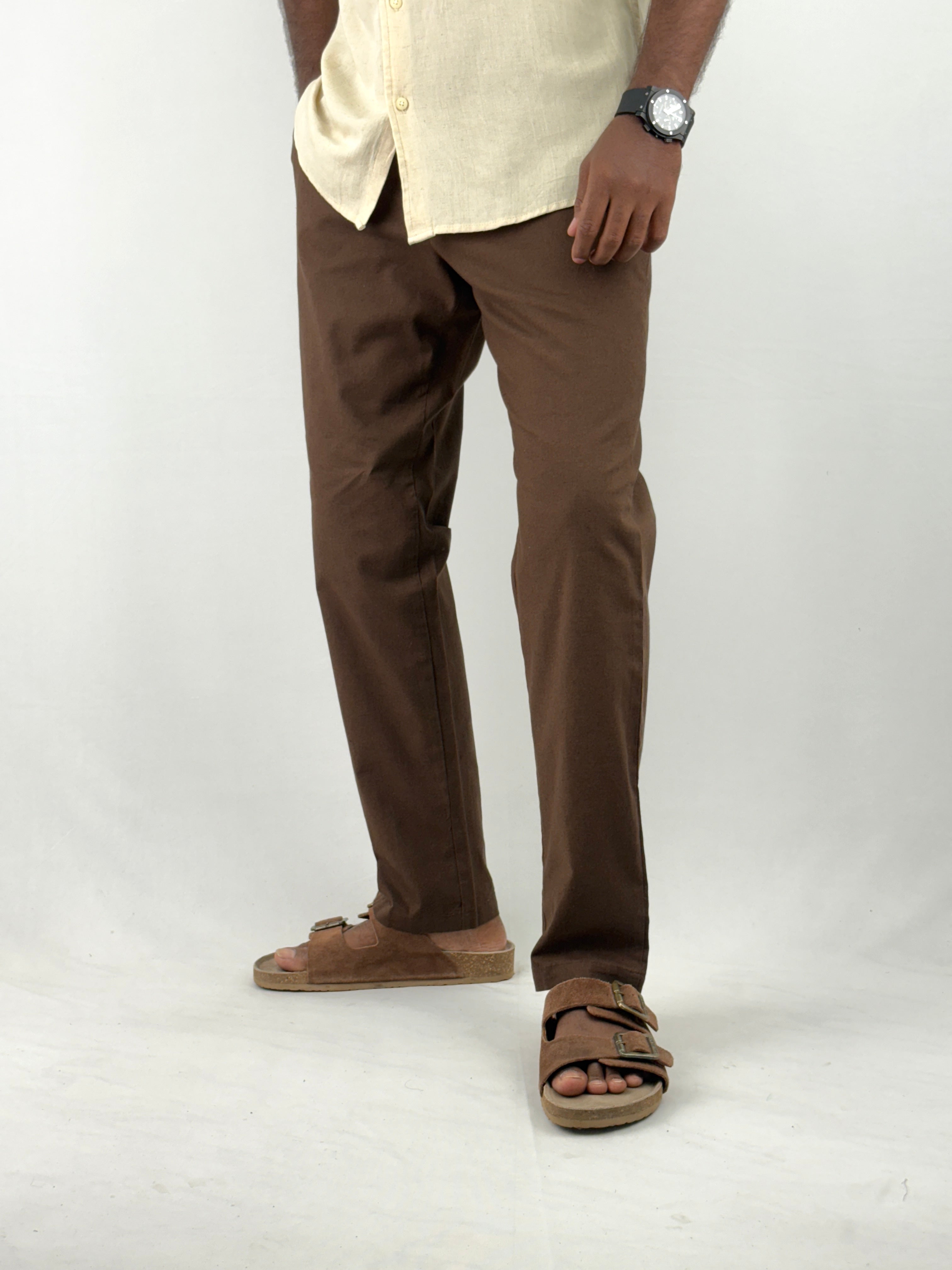 Brown Relaxed Fit Linen Pants