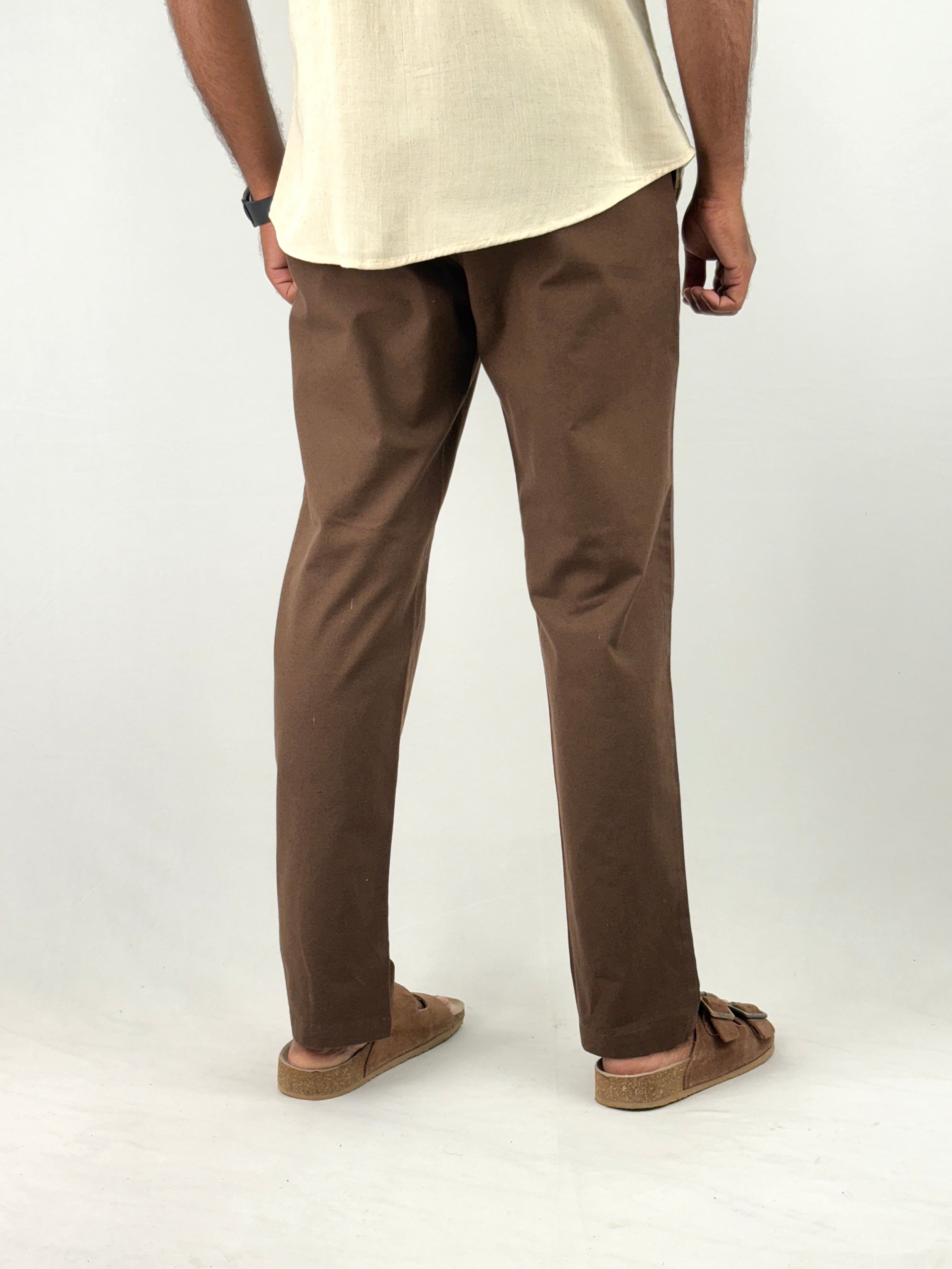 Brown Relaxed Fit Linen Pants