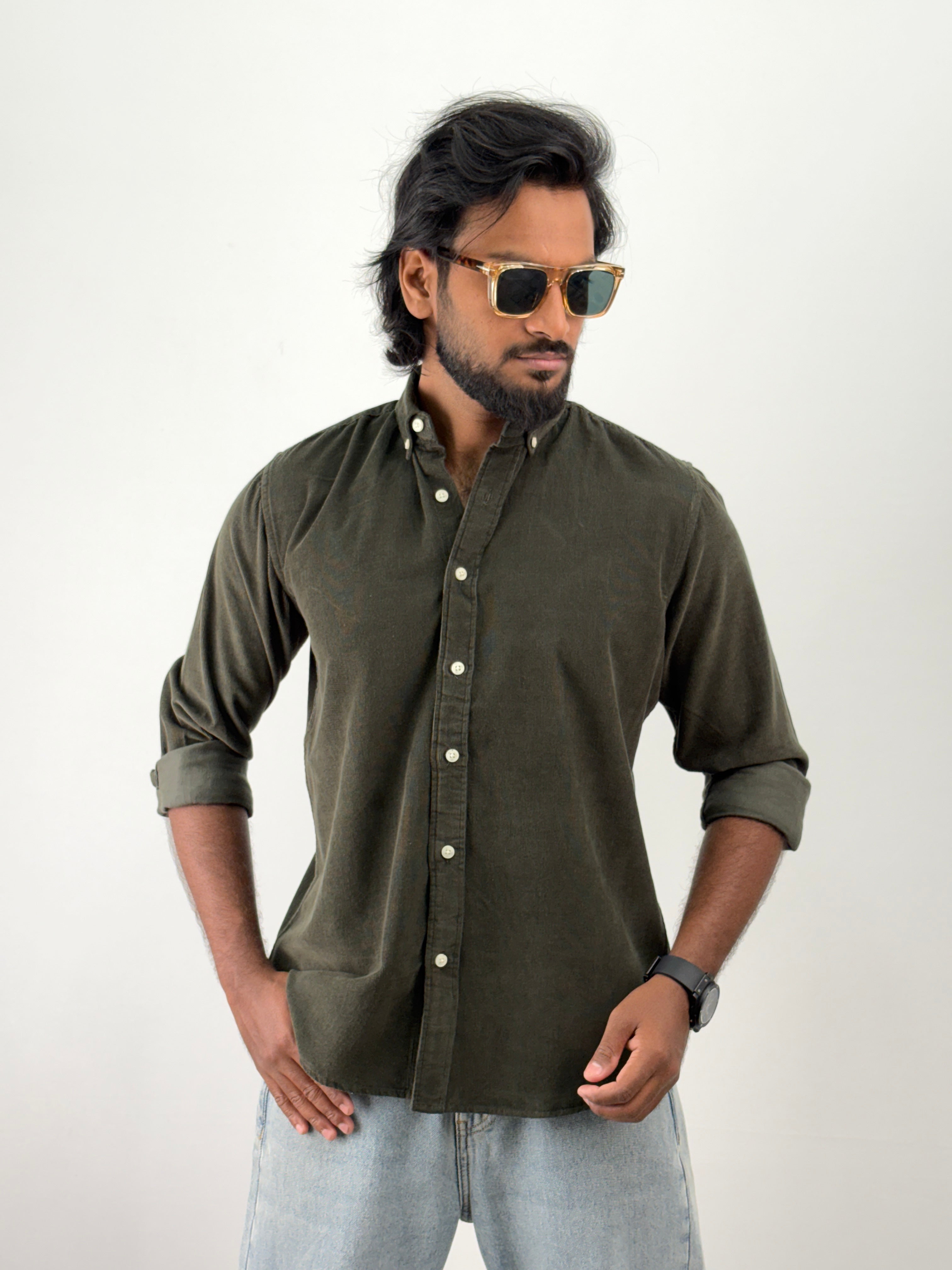 Dark Green Corduroy Shirt 1