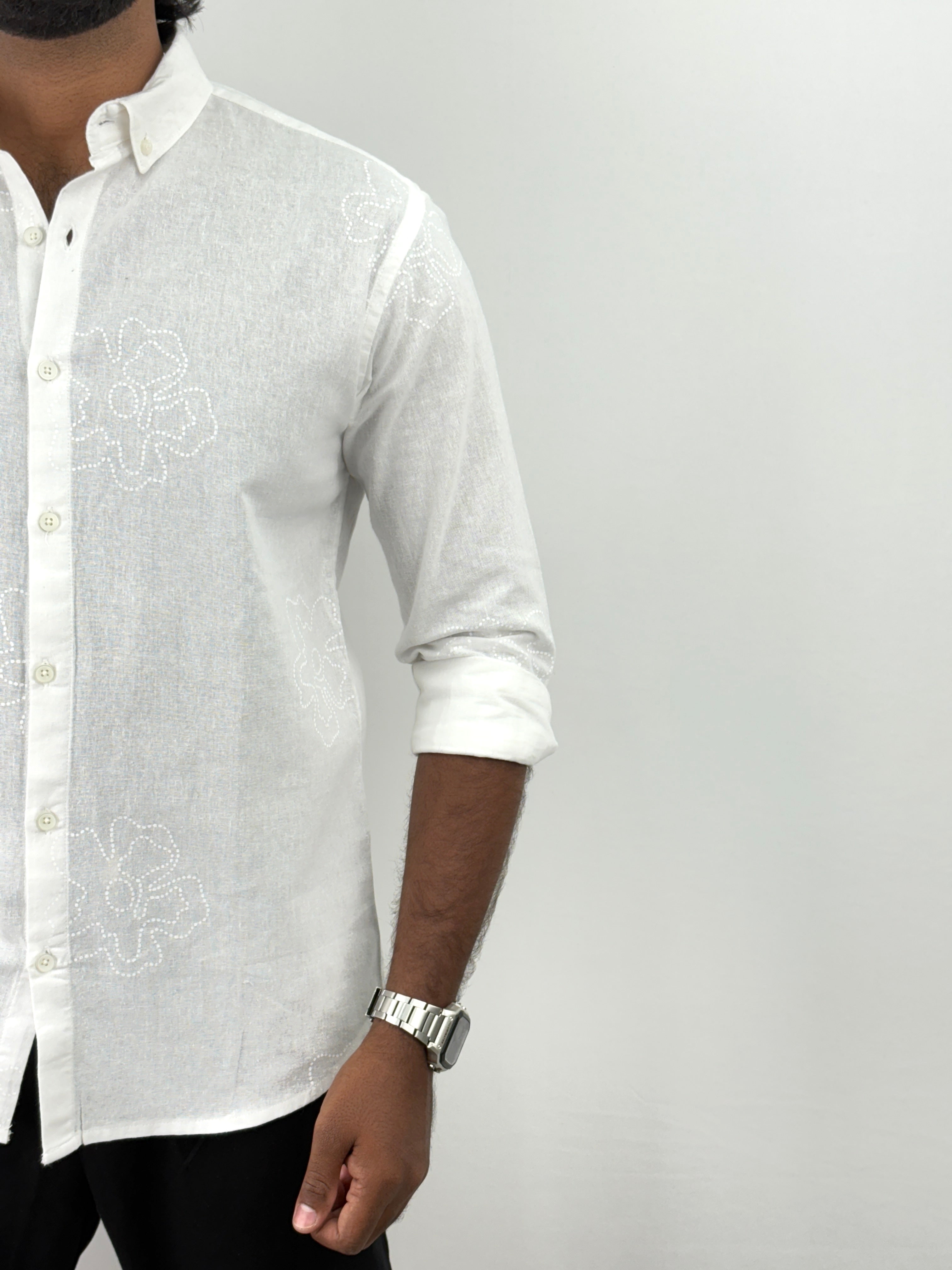 White Printed Linen Shirt