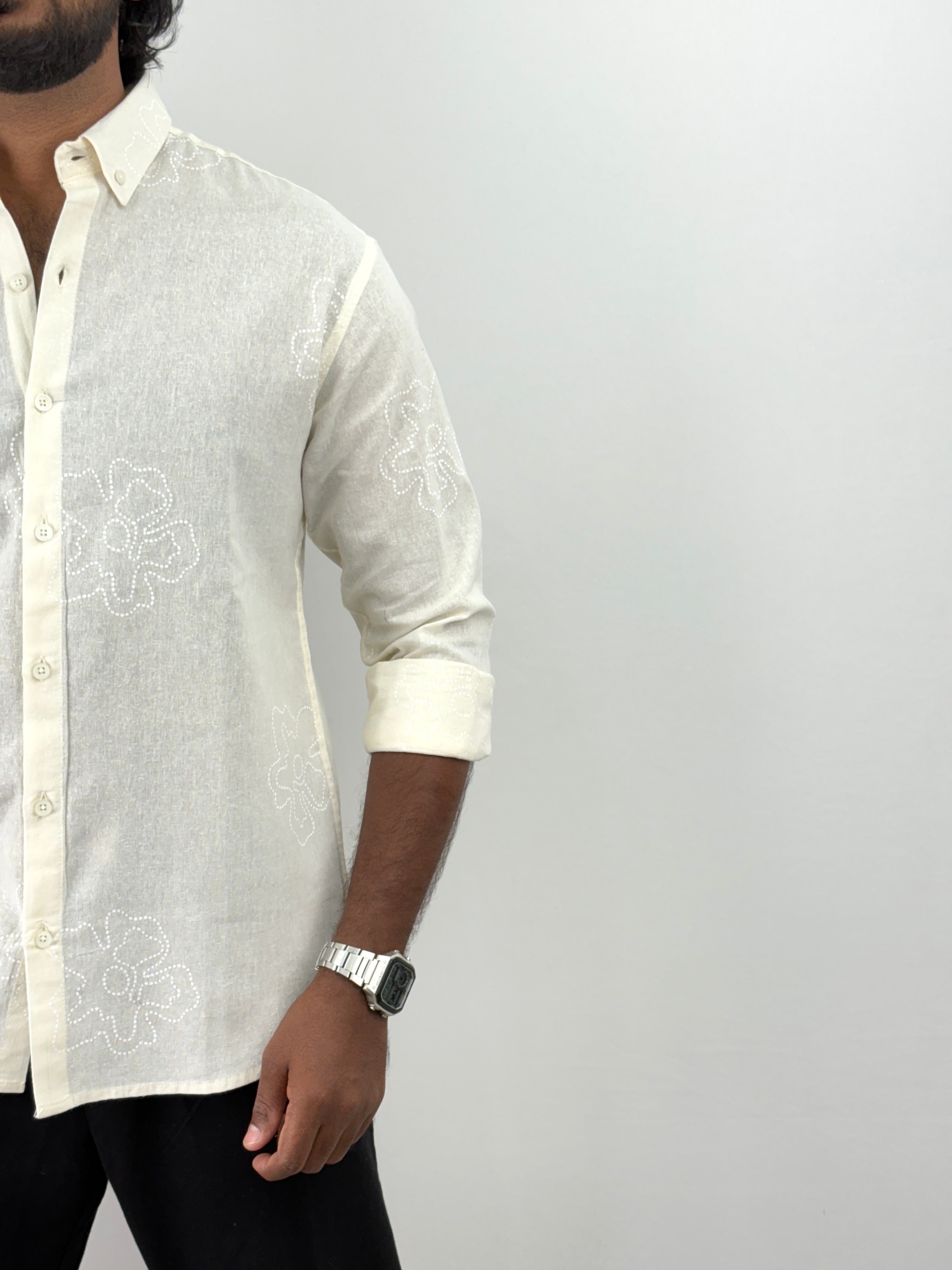 Cream Printed Linen Shirt