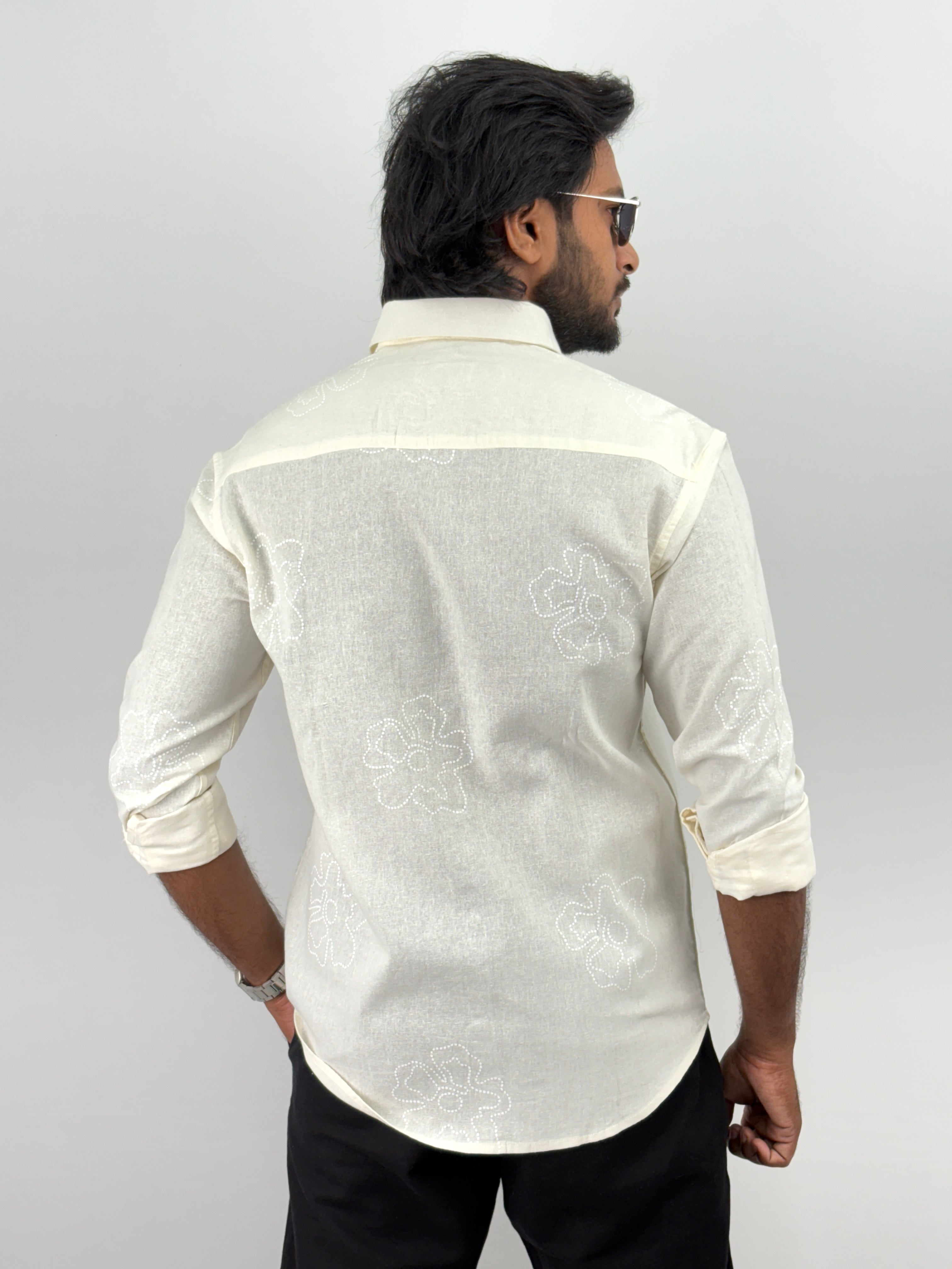 Cream Printed Linen Shirt