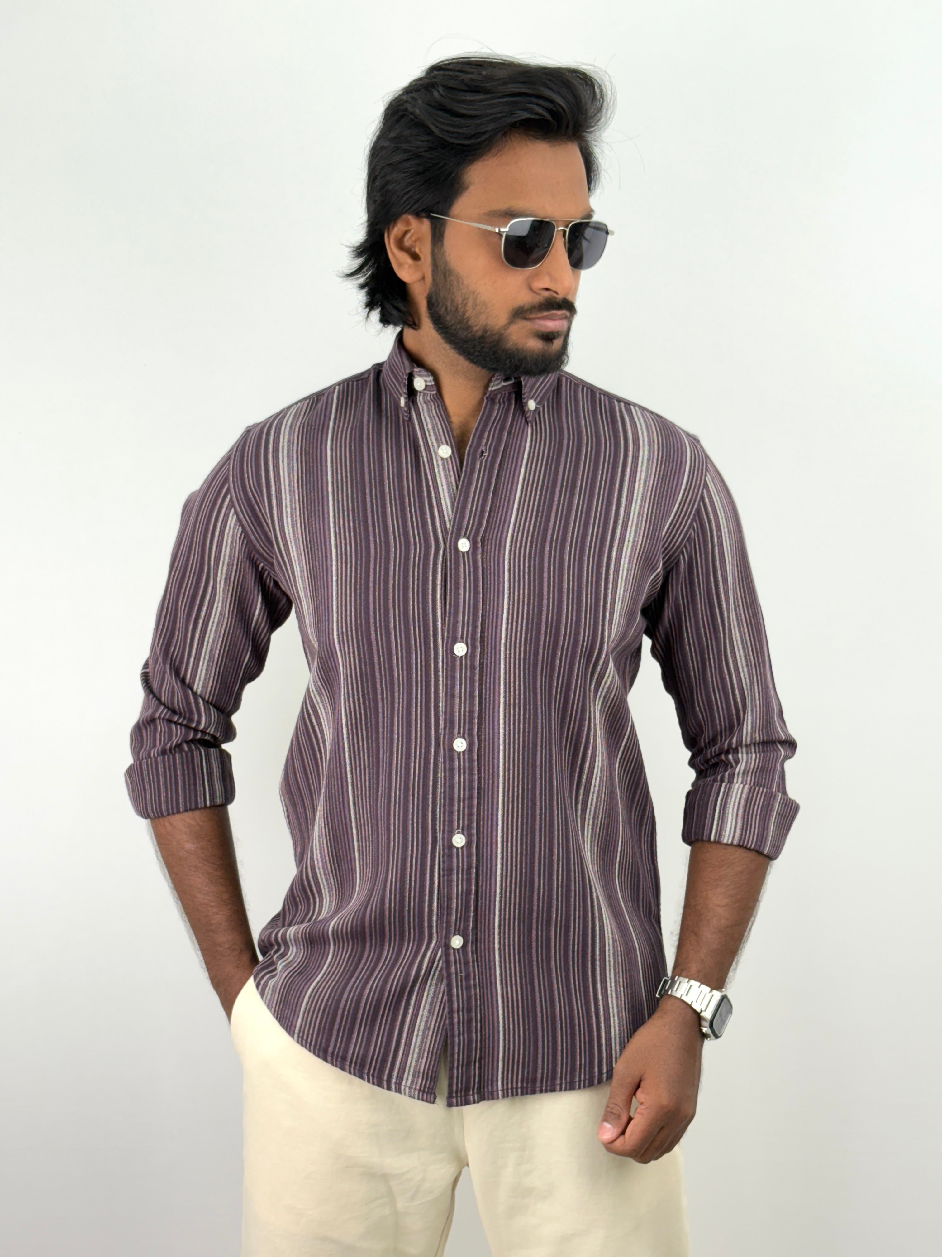 Purple Beige Stripe Shirt