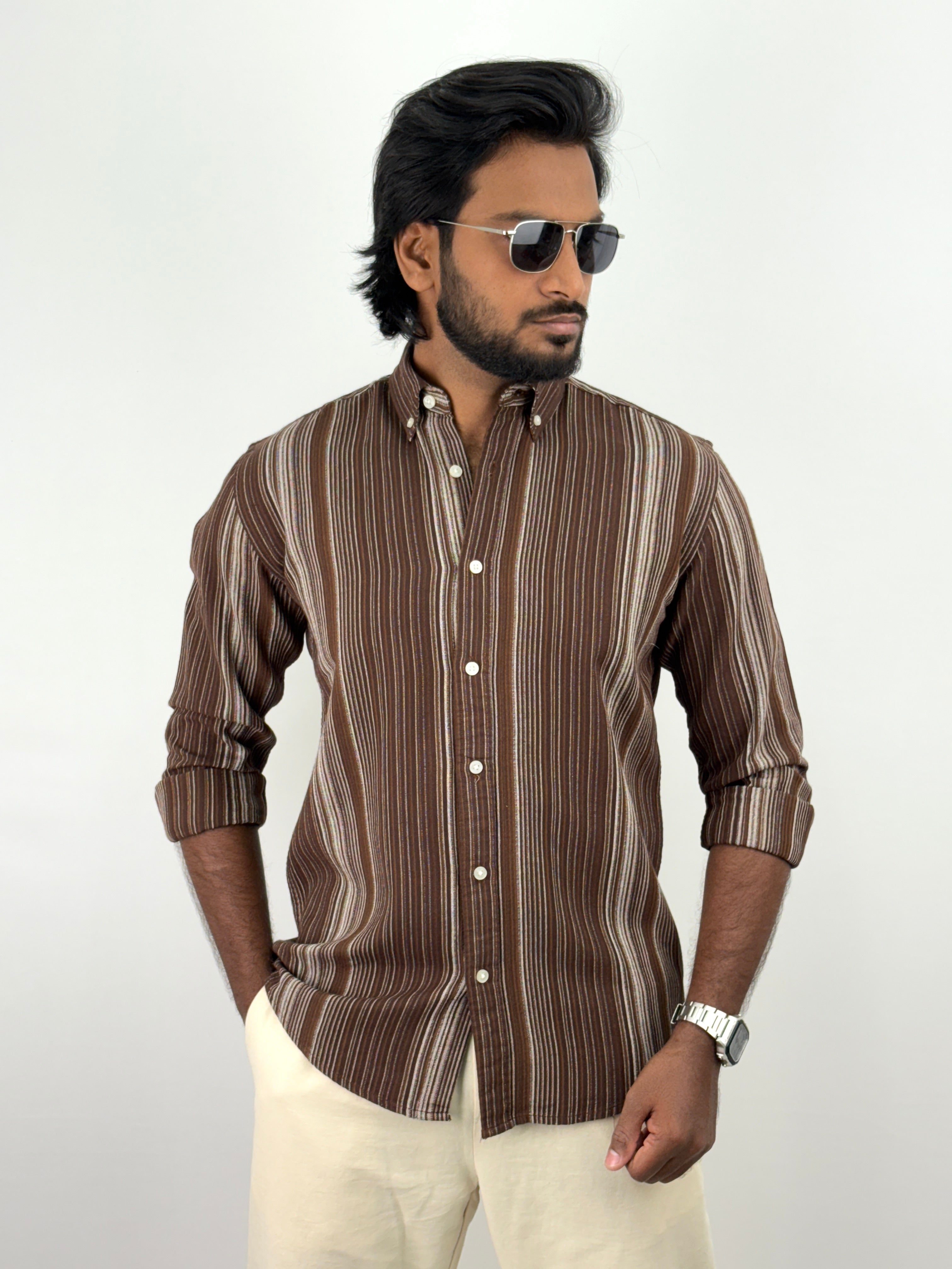 Brown Beige Stripe Shirt