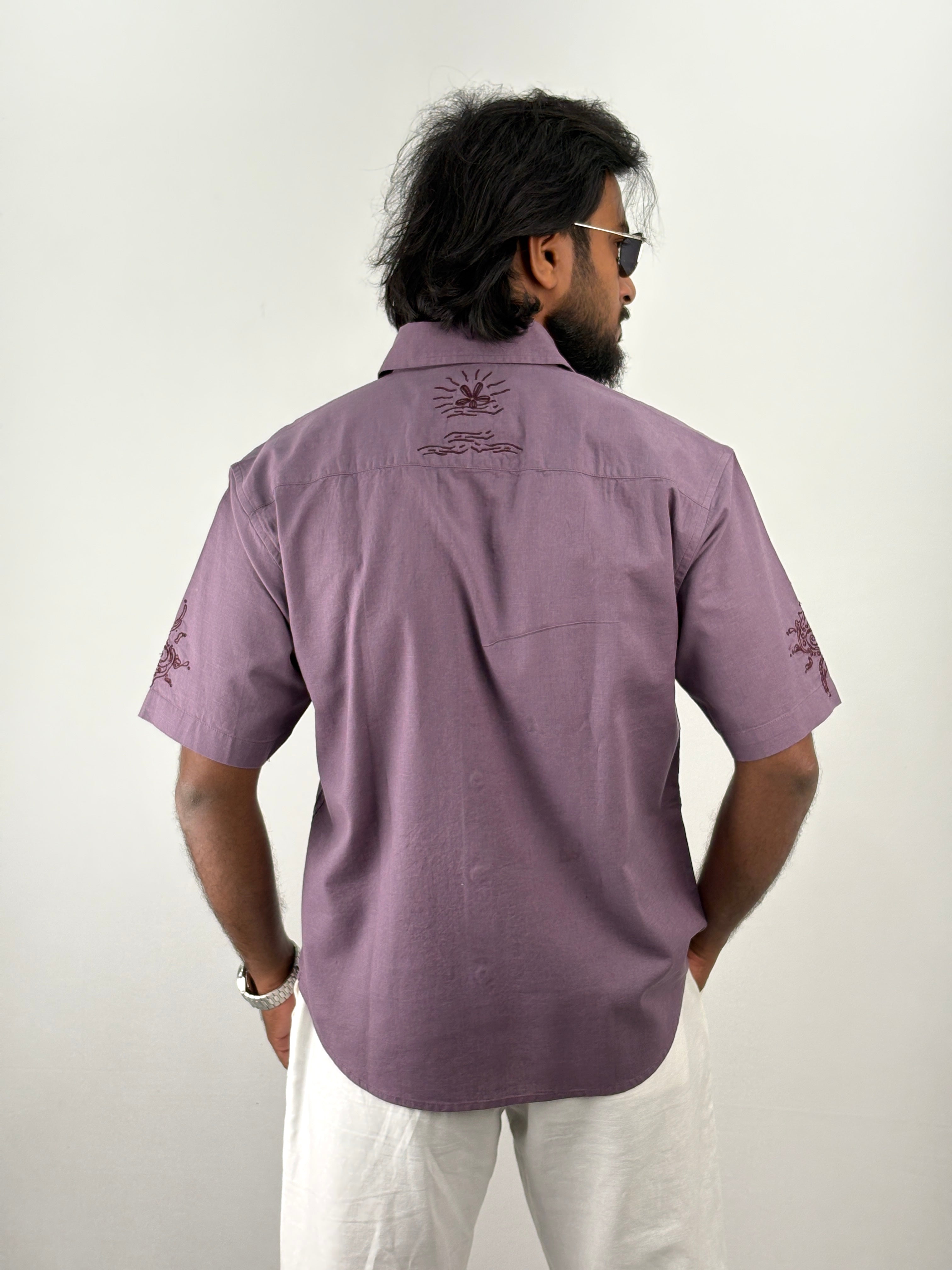 Lavender Half Sleeve Embroidery Shirt