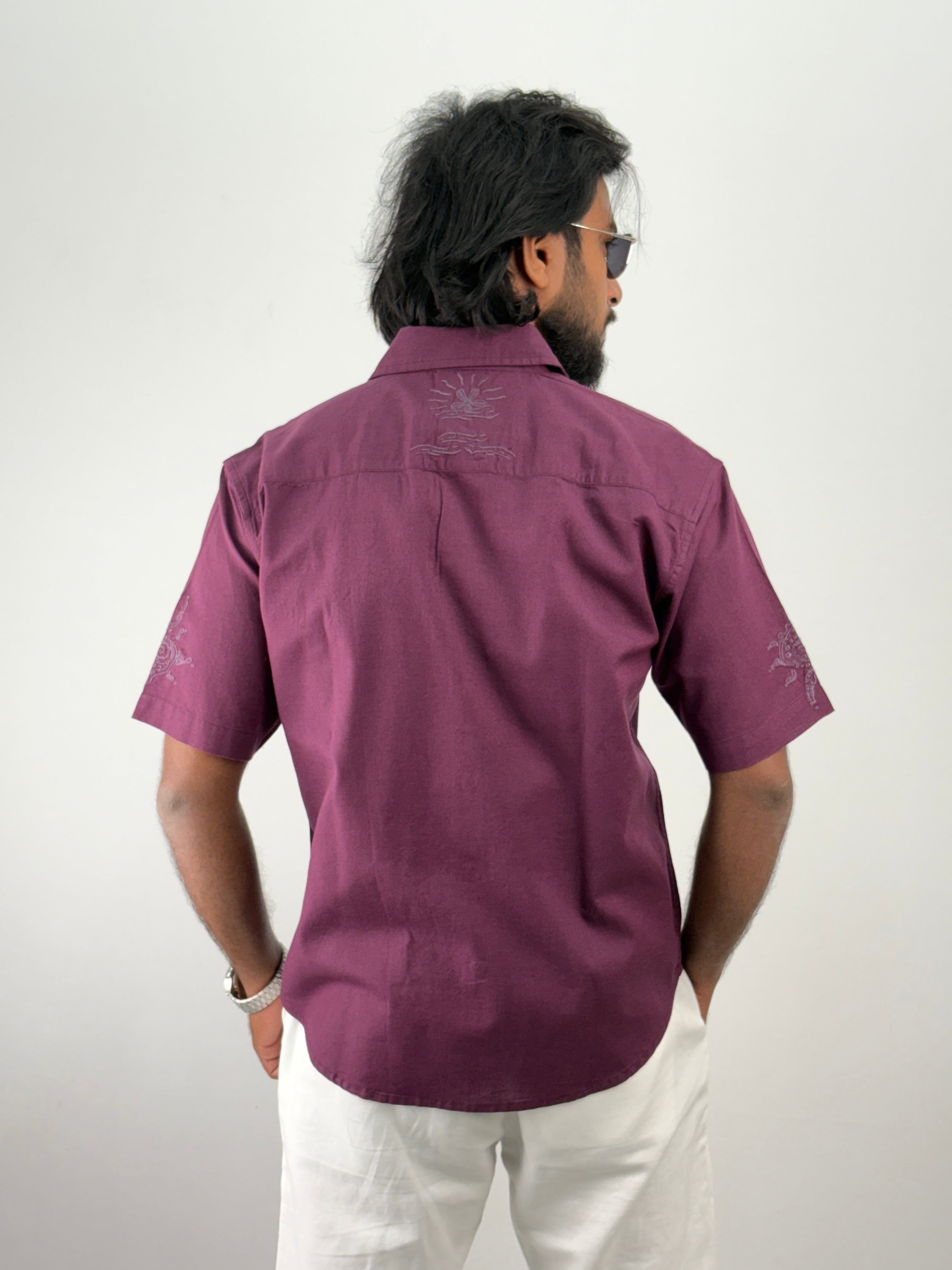 Violet Half Sleeve Embroidery Shirt