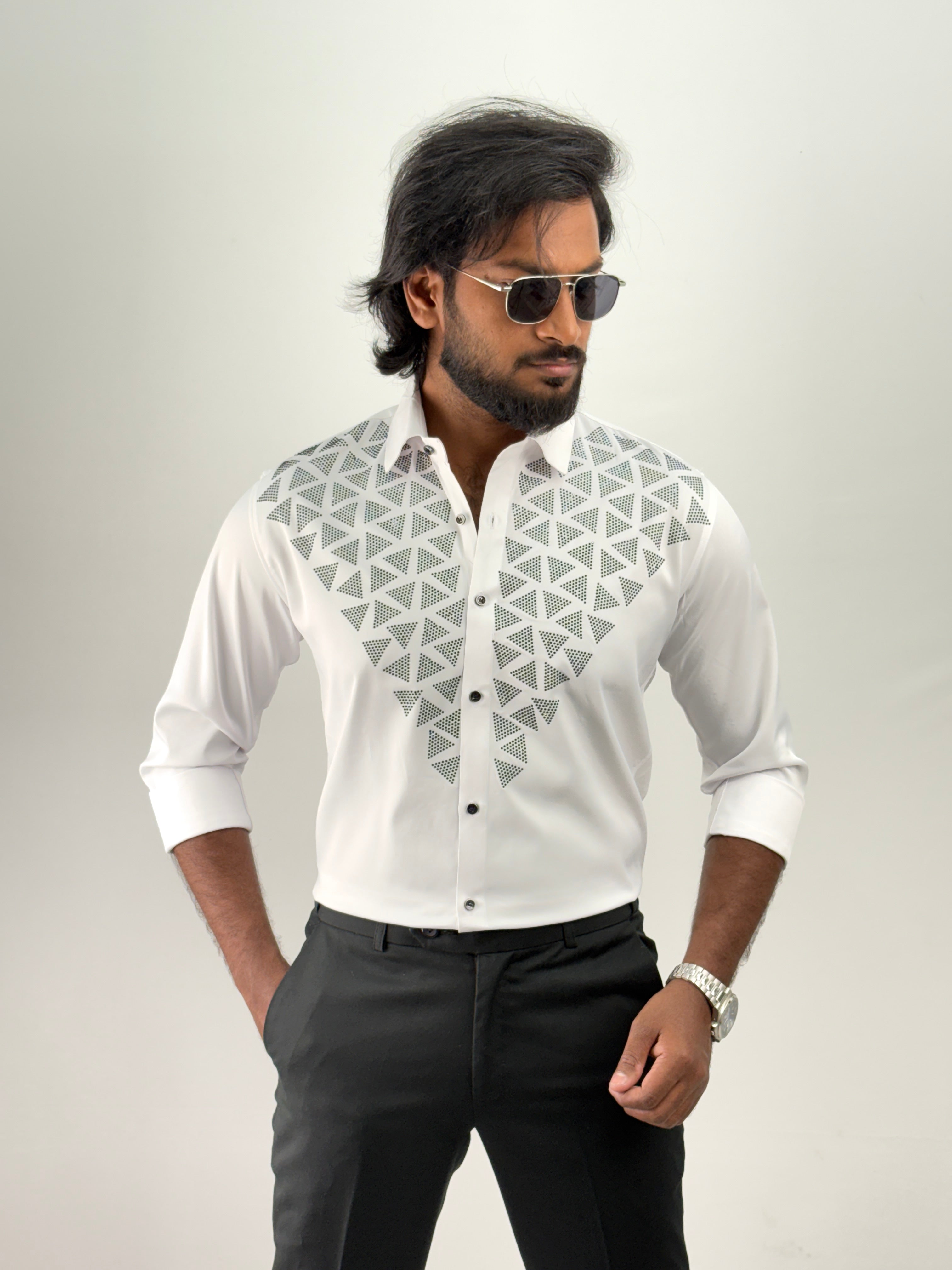 White Designer Stone Work Shirt 8