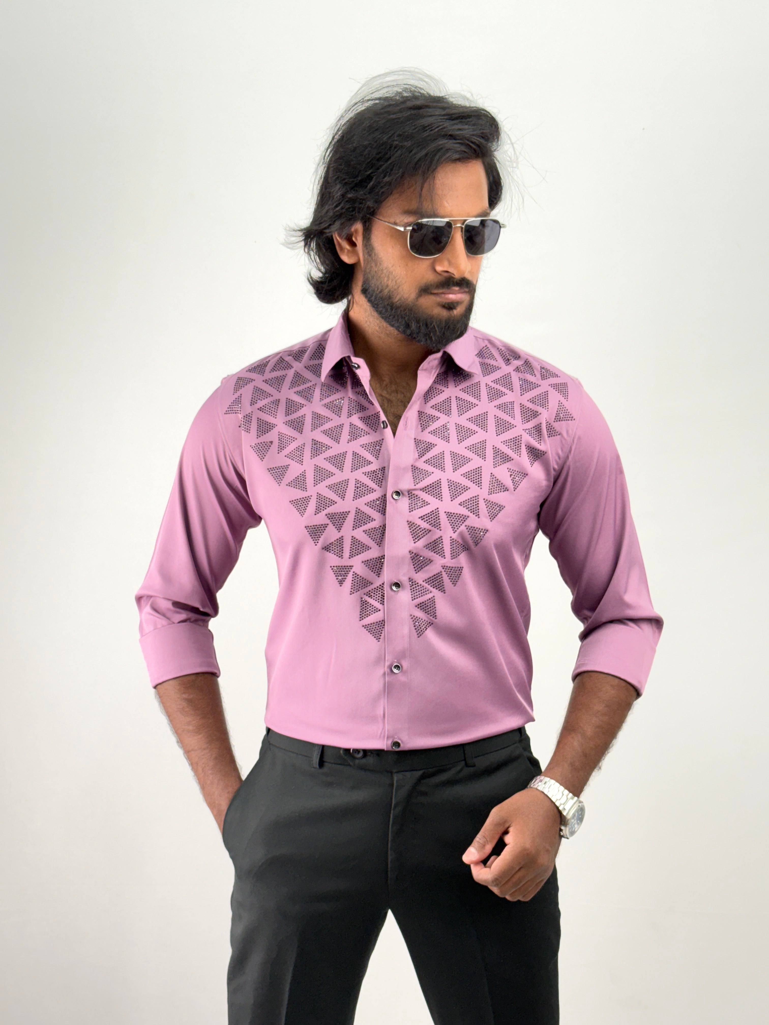 Dark Mauve Designer Stone Work Shirt 8