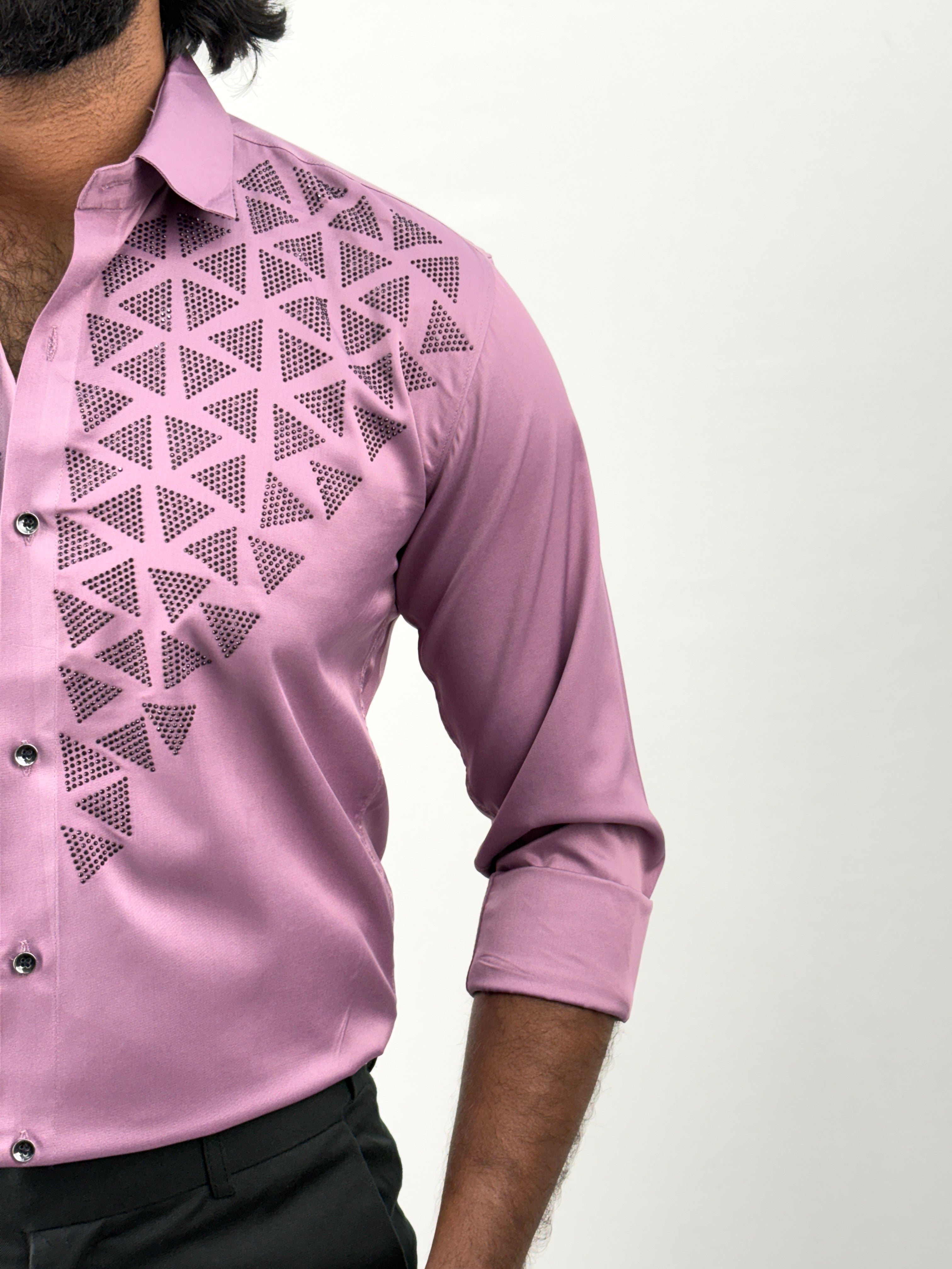 Dark Mauve Designer Stone Work Shirt 8