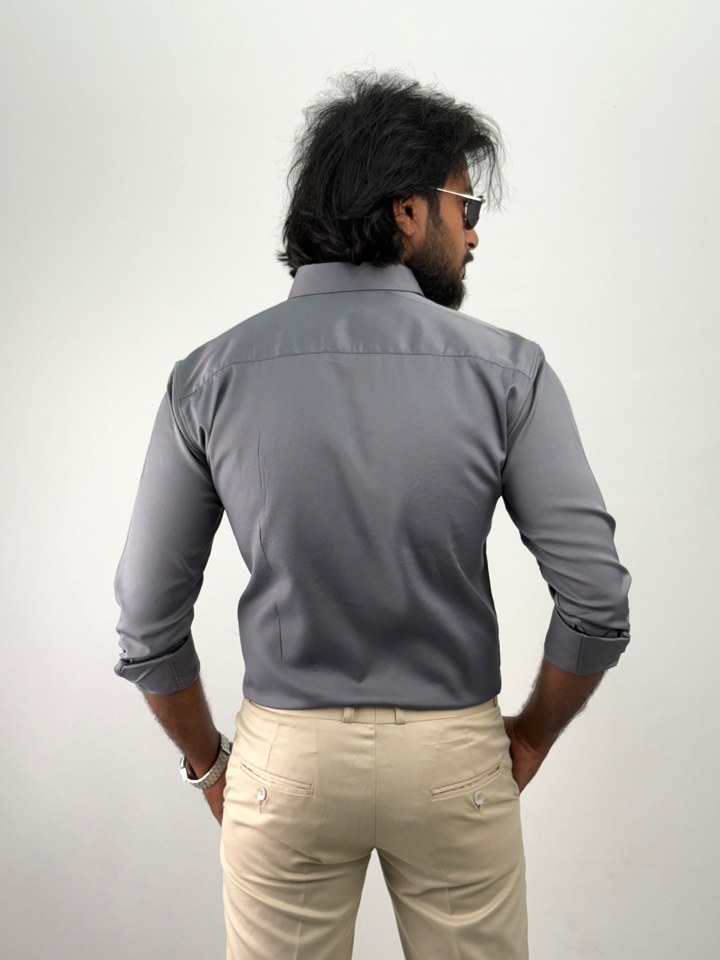 Dark Grey Designer Stone Work Shirt 8