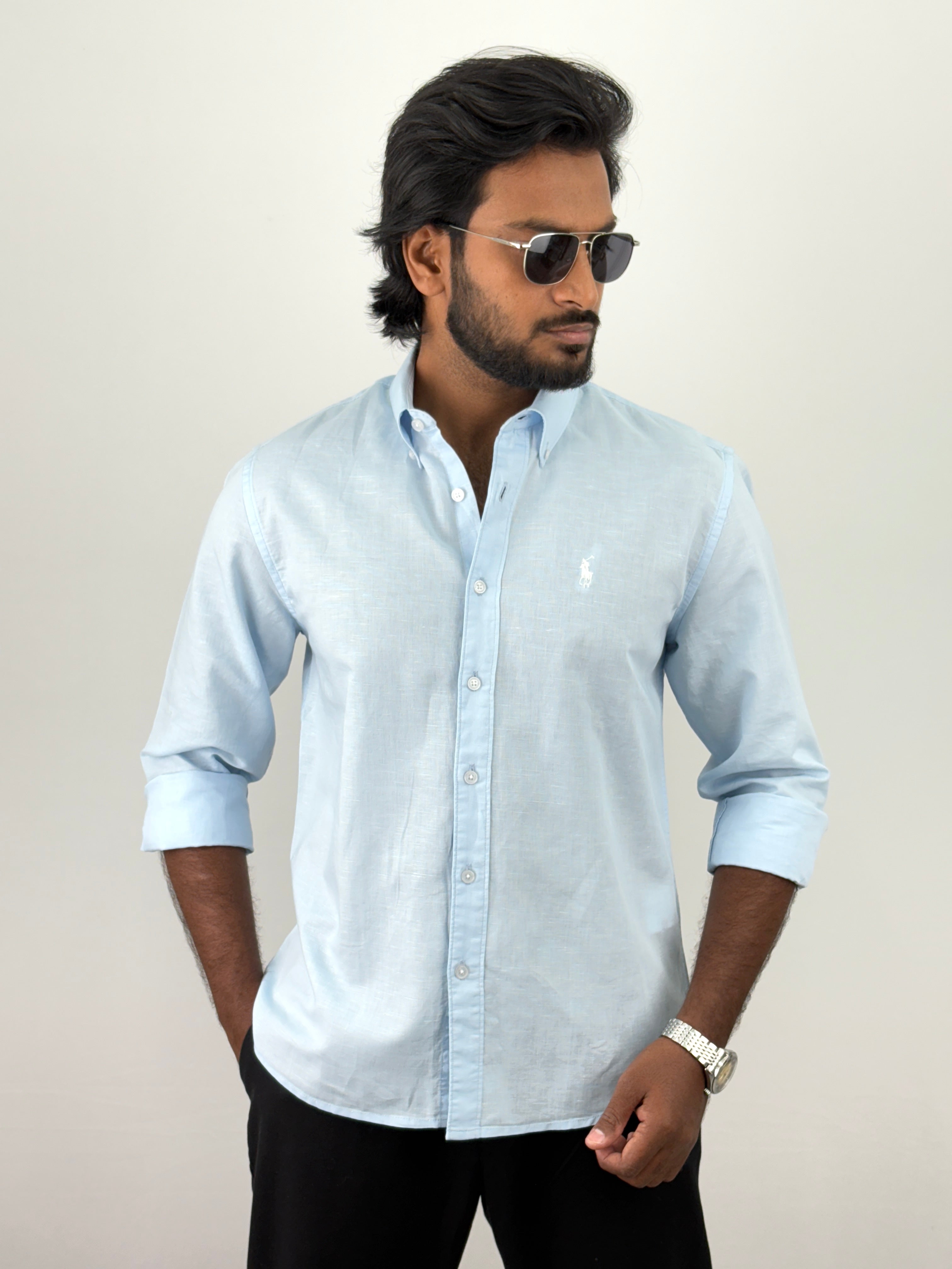Powder Blue Linen Shirt