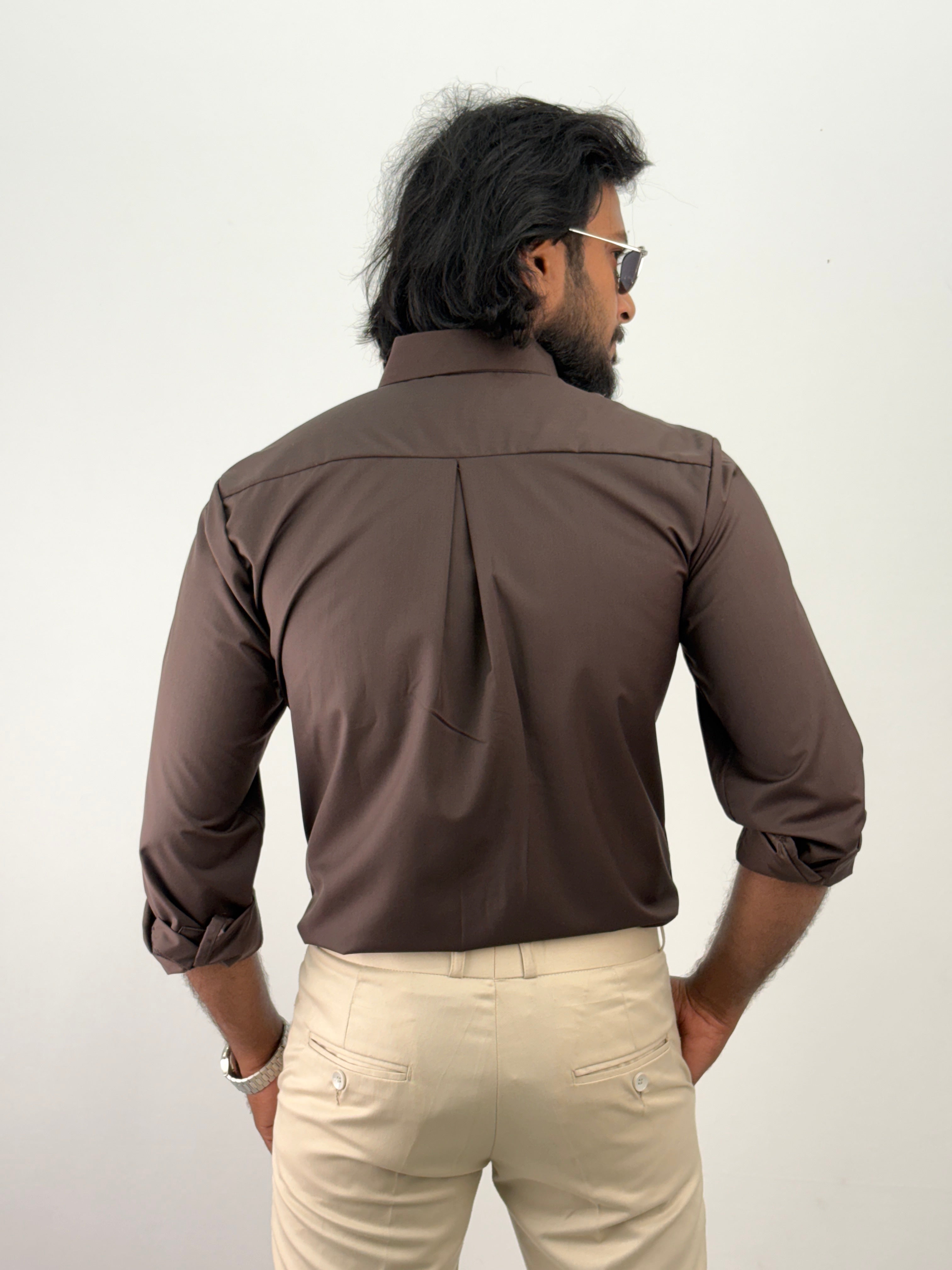 Dark Brown Flock Printed Shirt 2