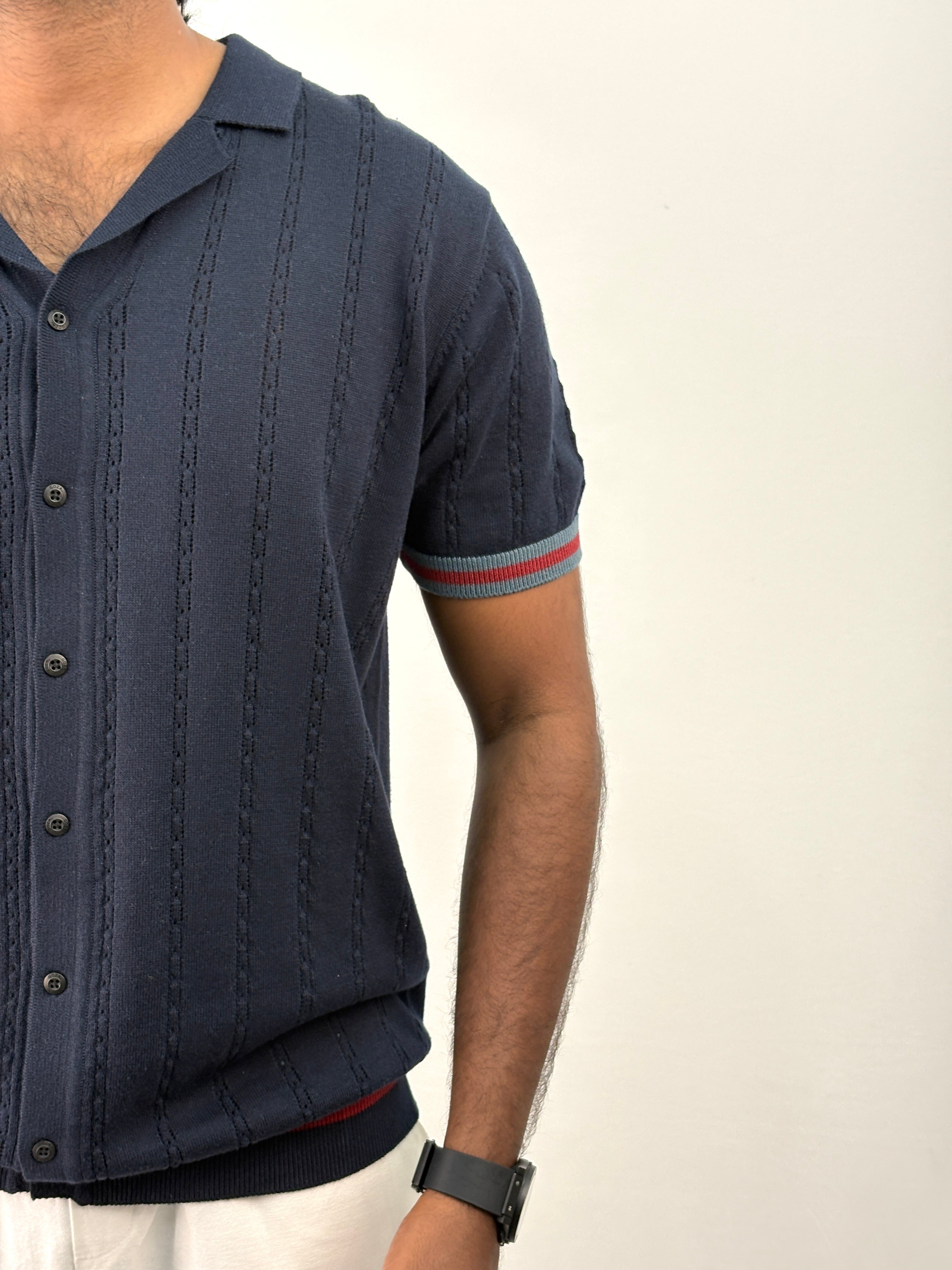 Navy Knitted Polo Shirt
