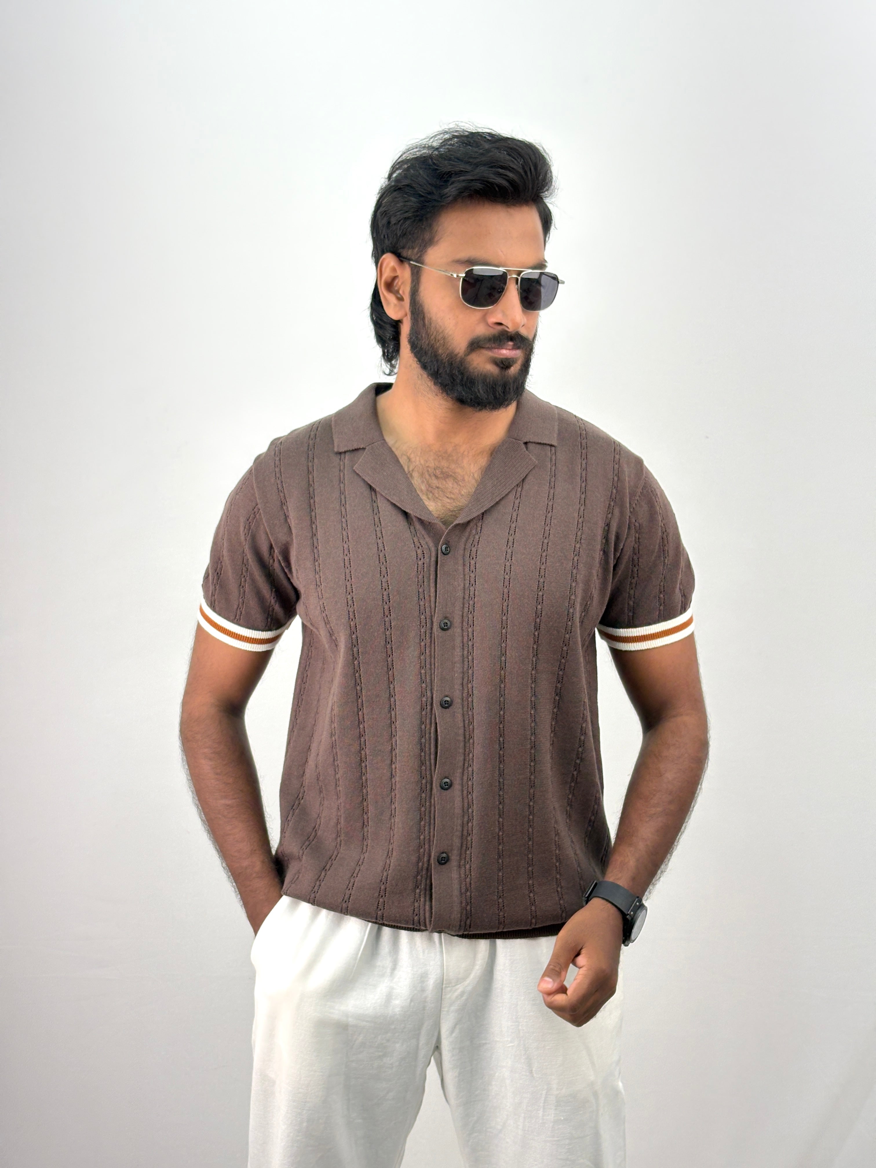 Brown Knitted Polo Shirt
