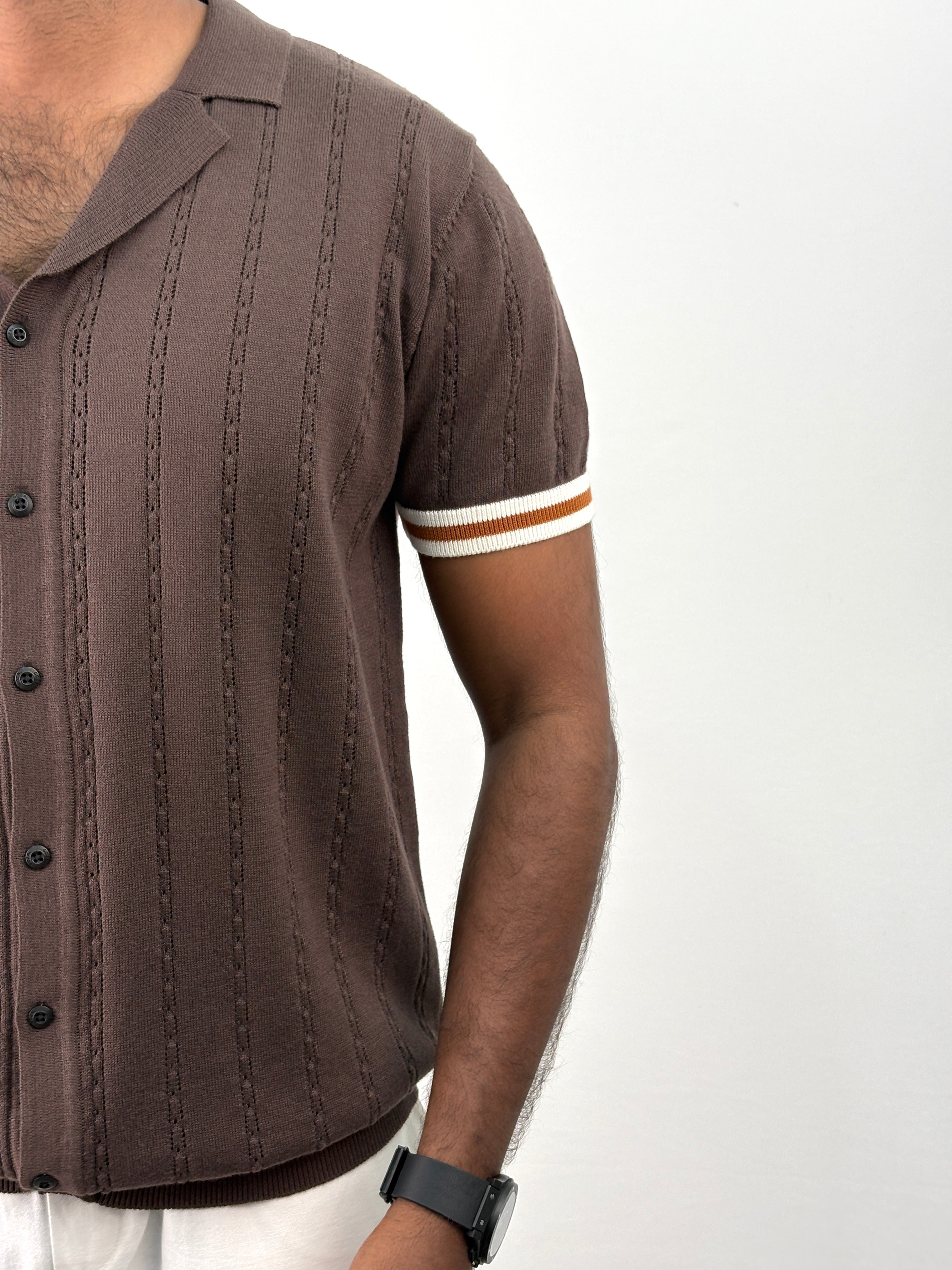 Brown Knitted Polo Shirt