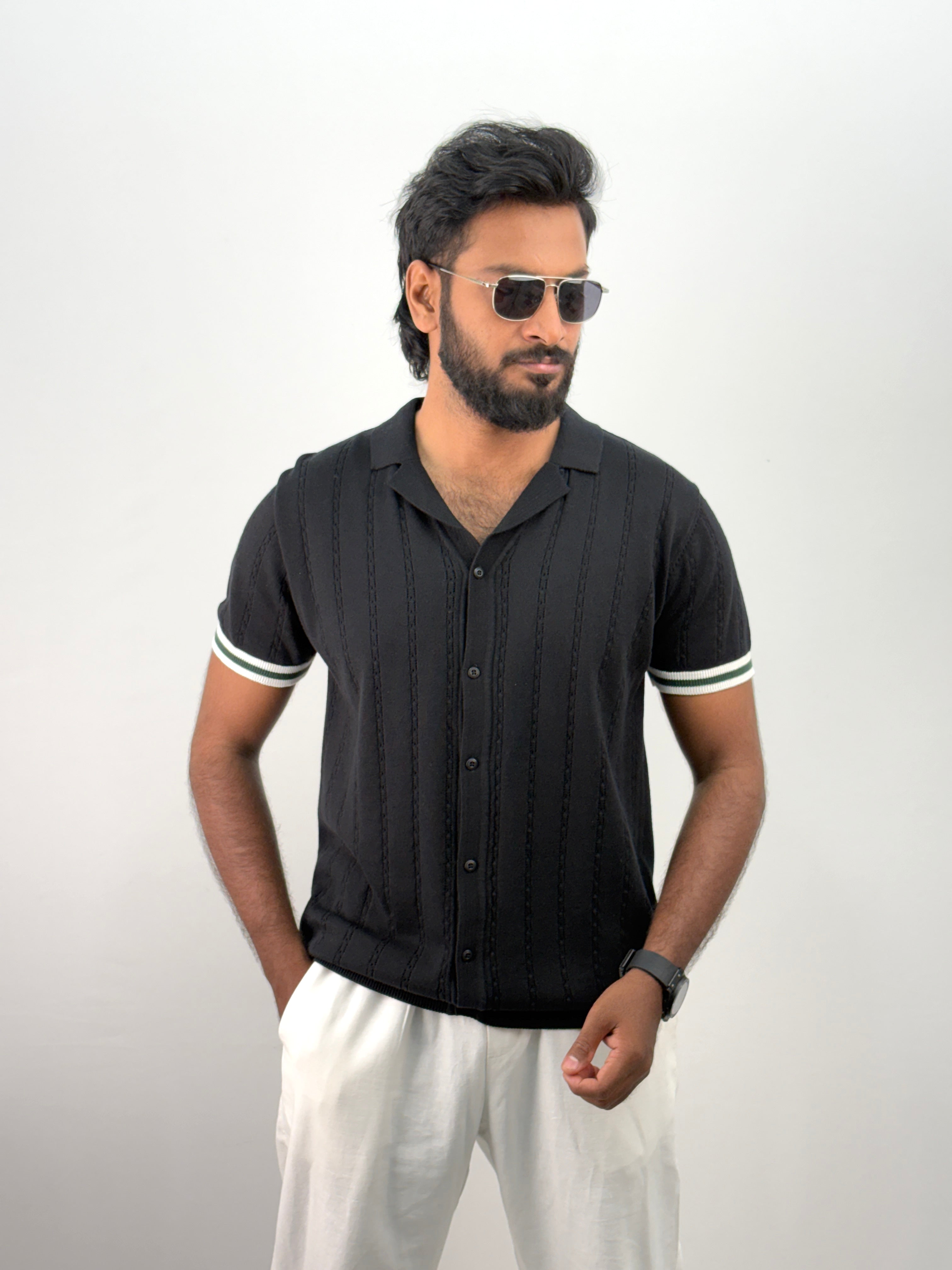 Black Knitted Polo Shirt