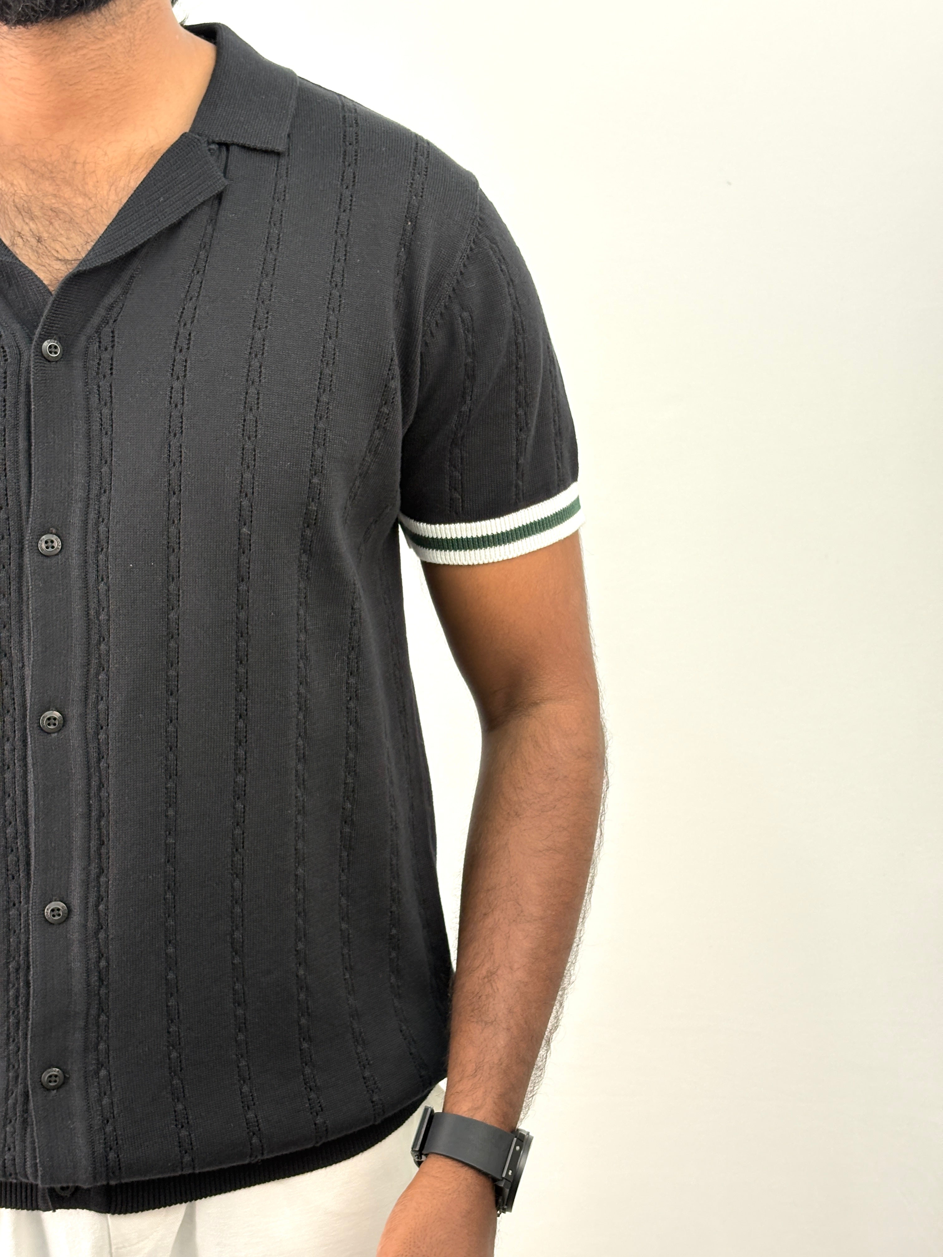 Black Knitted Polo Shirt