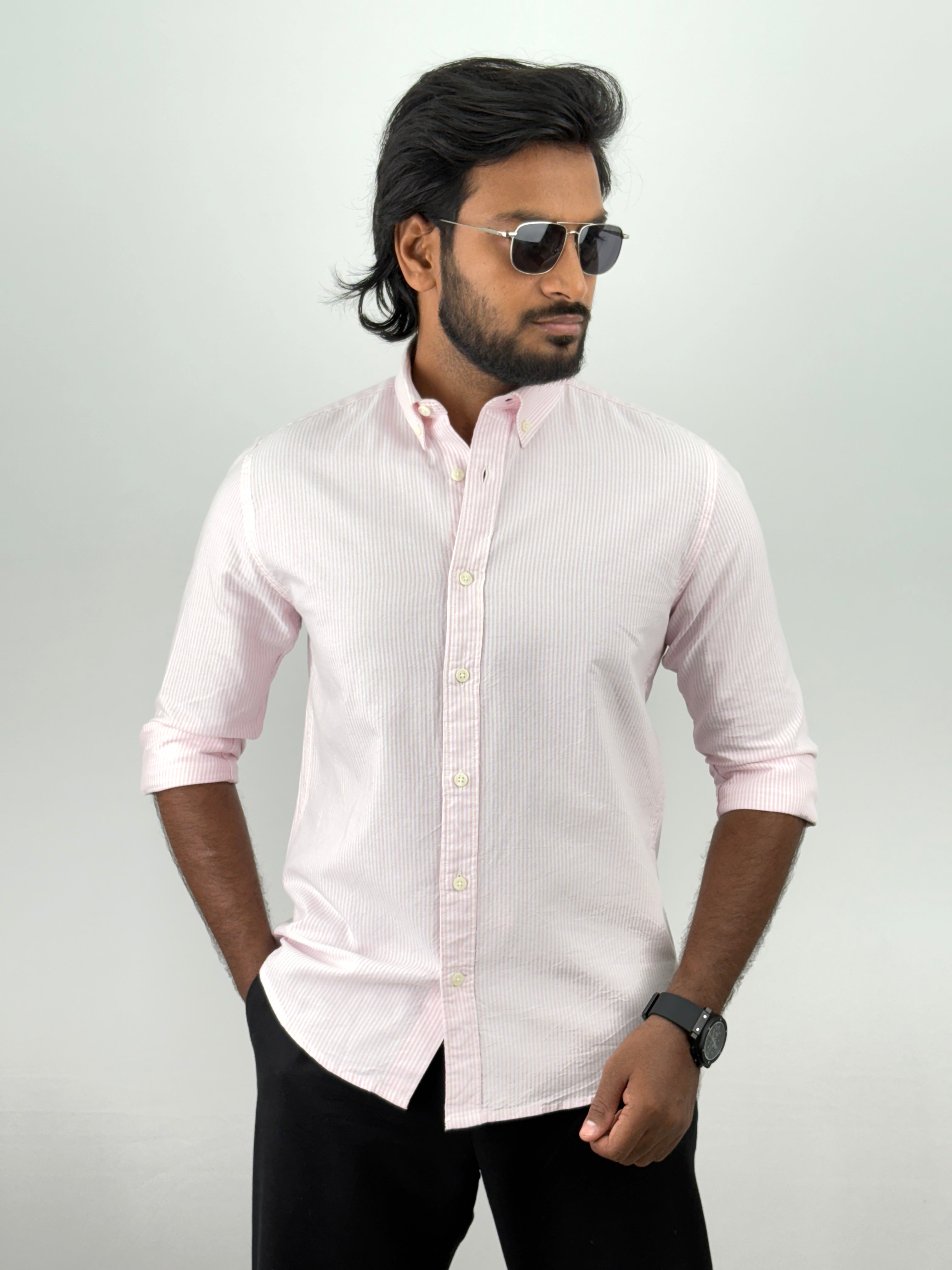 Pink Elbow Patch Stripe Shirt