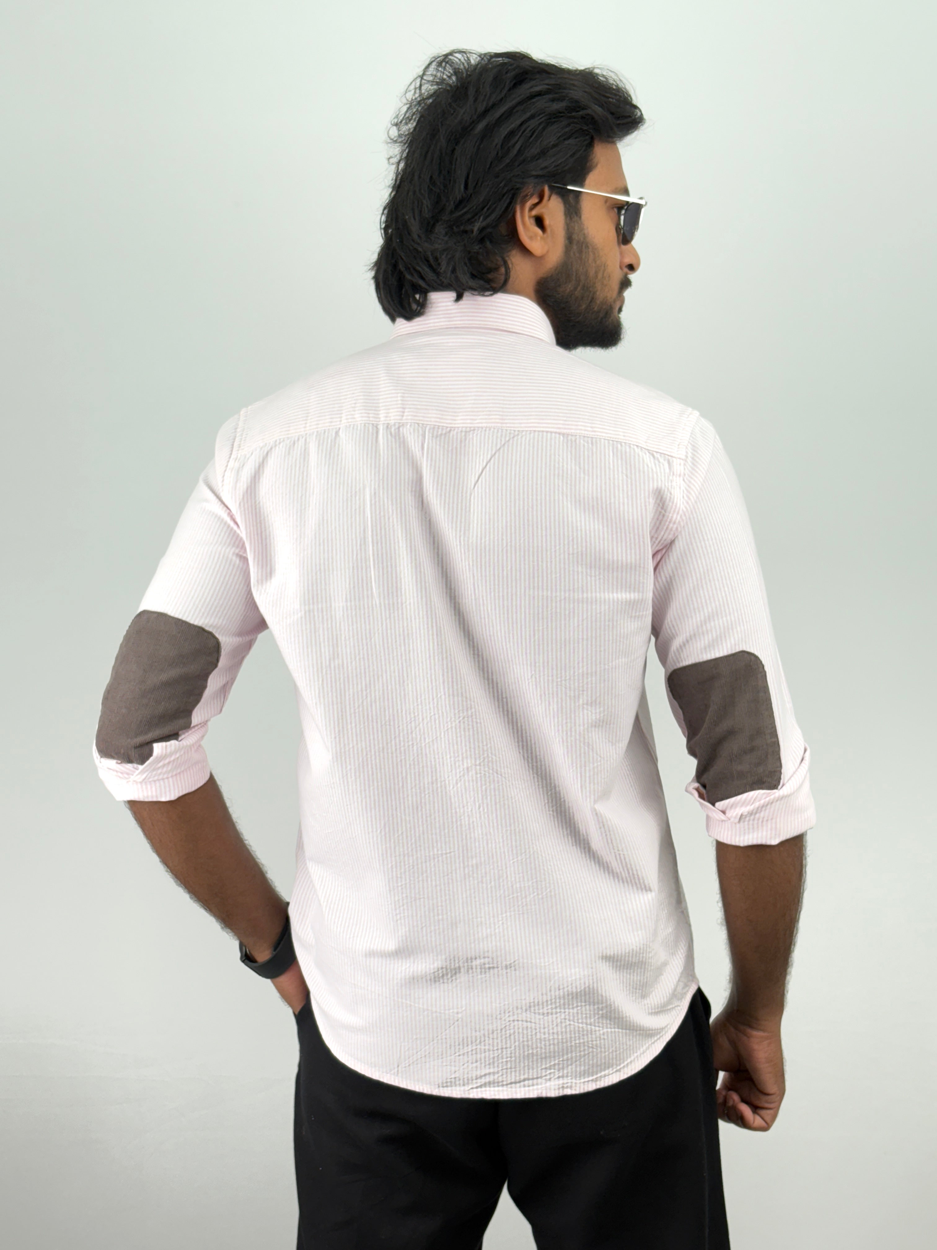 Pink Elbow Patch Stripe Shirt