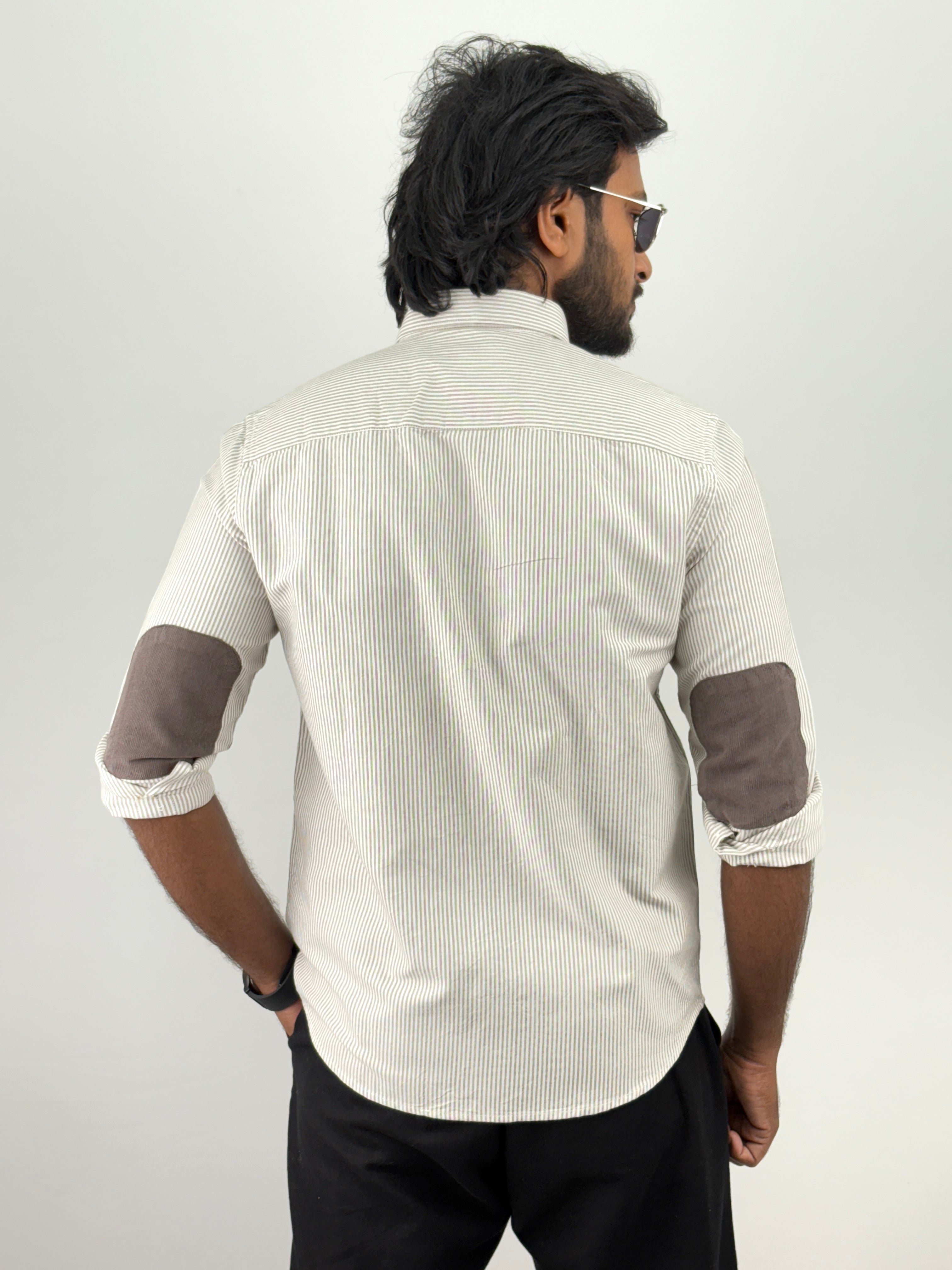 Brown Elbow Patch Stripe Shirt