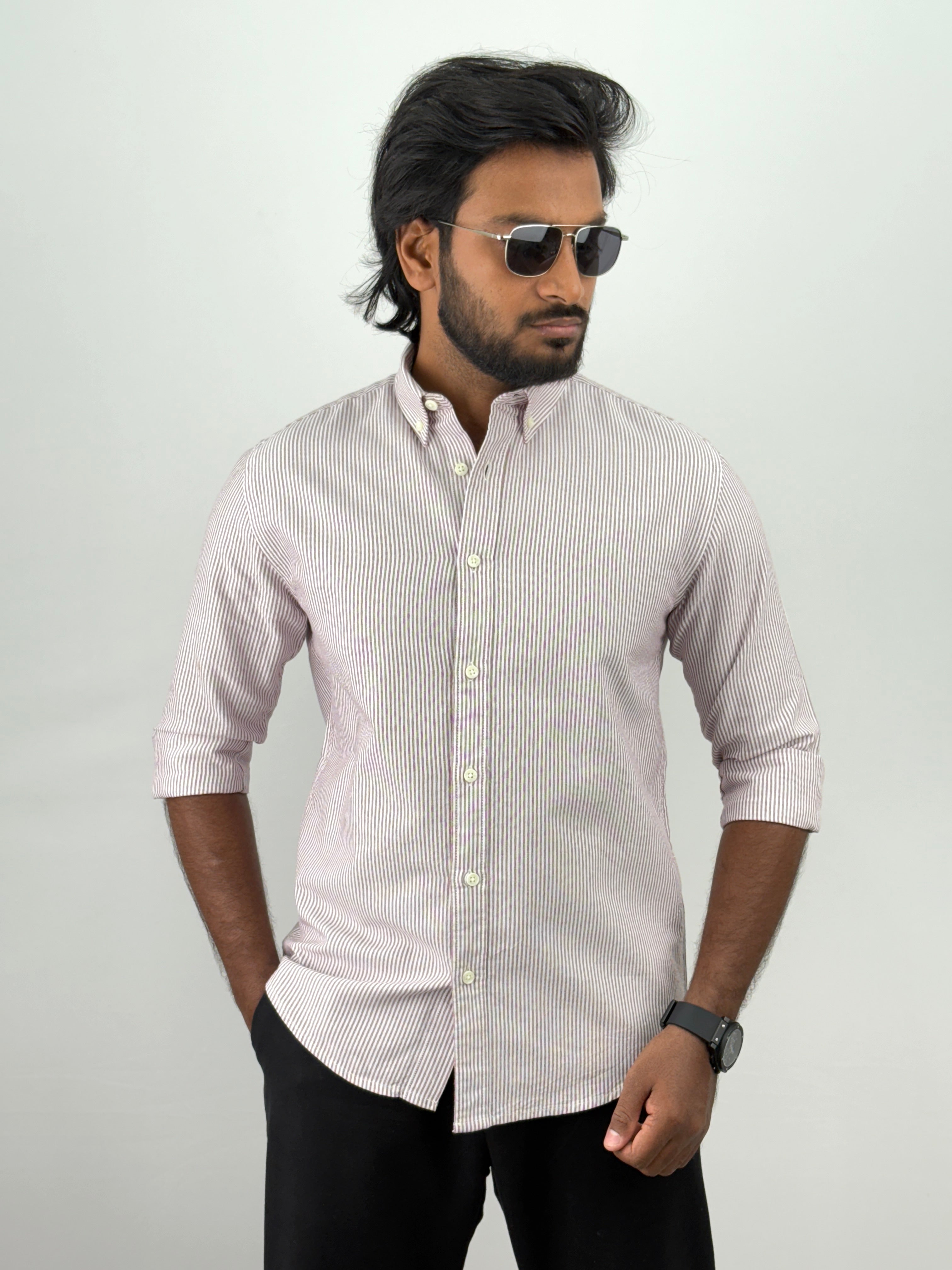 Cherry Elbow Patch Stripe Shirt