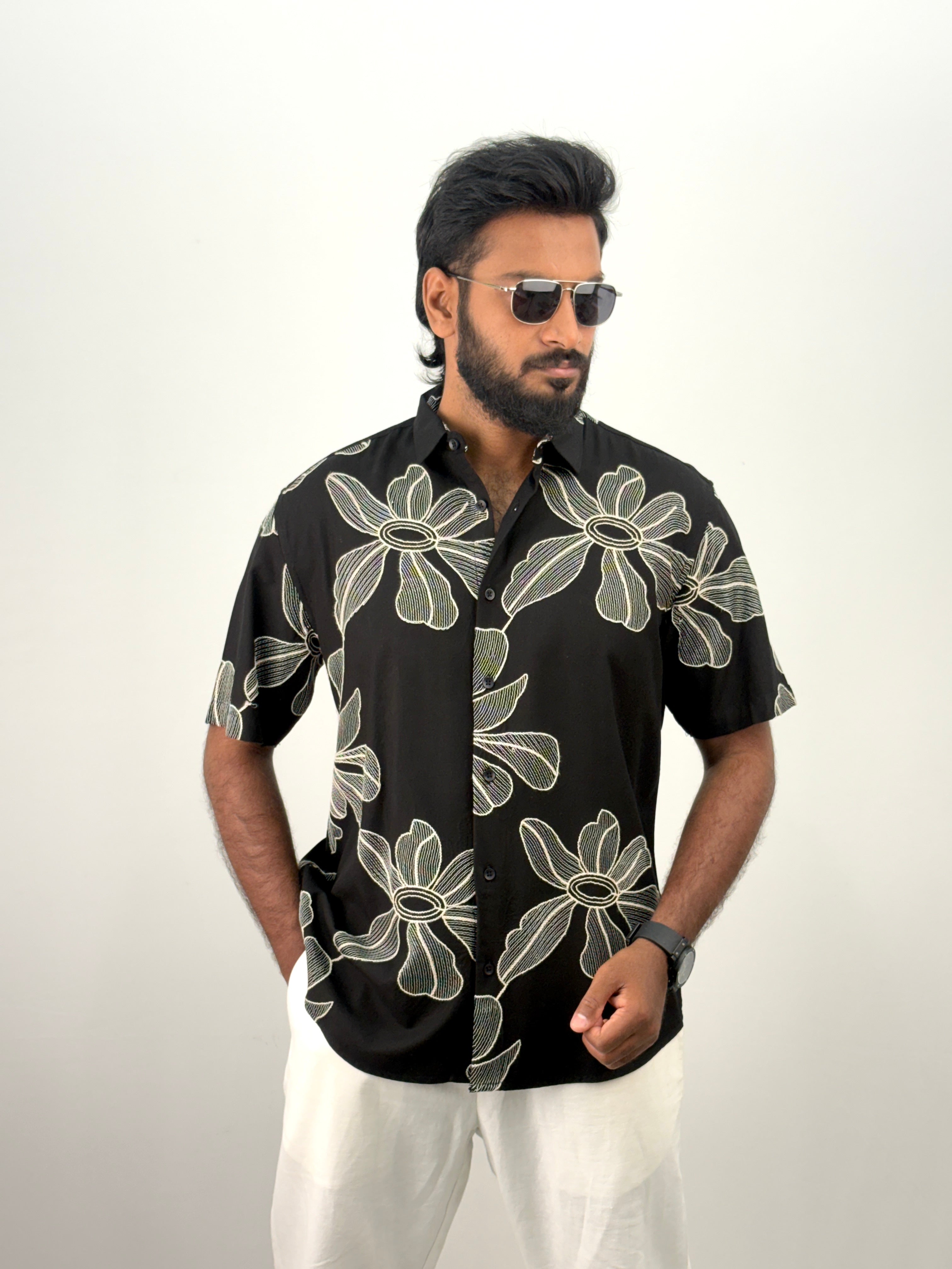 Black Half Sleeve Embrodery Shirt