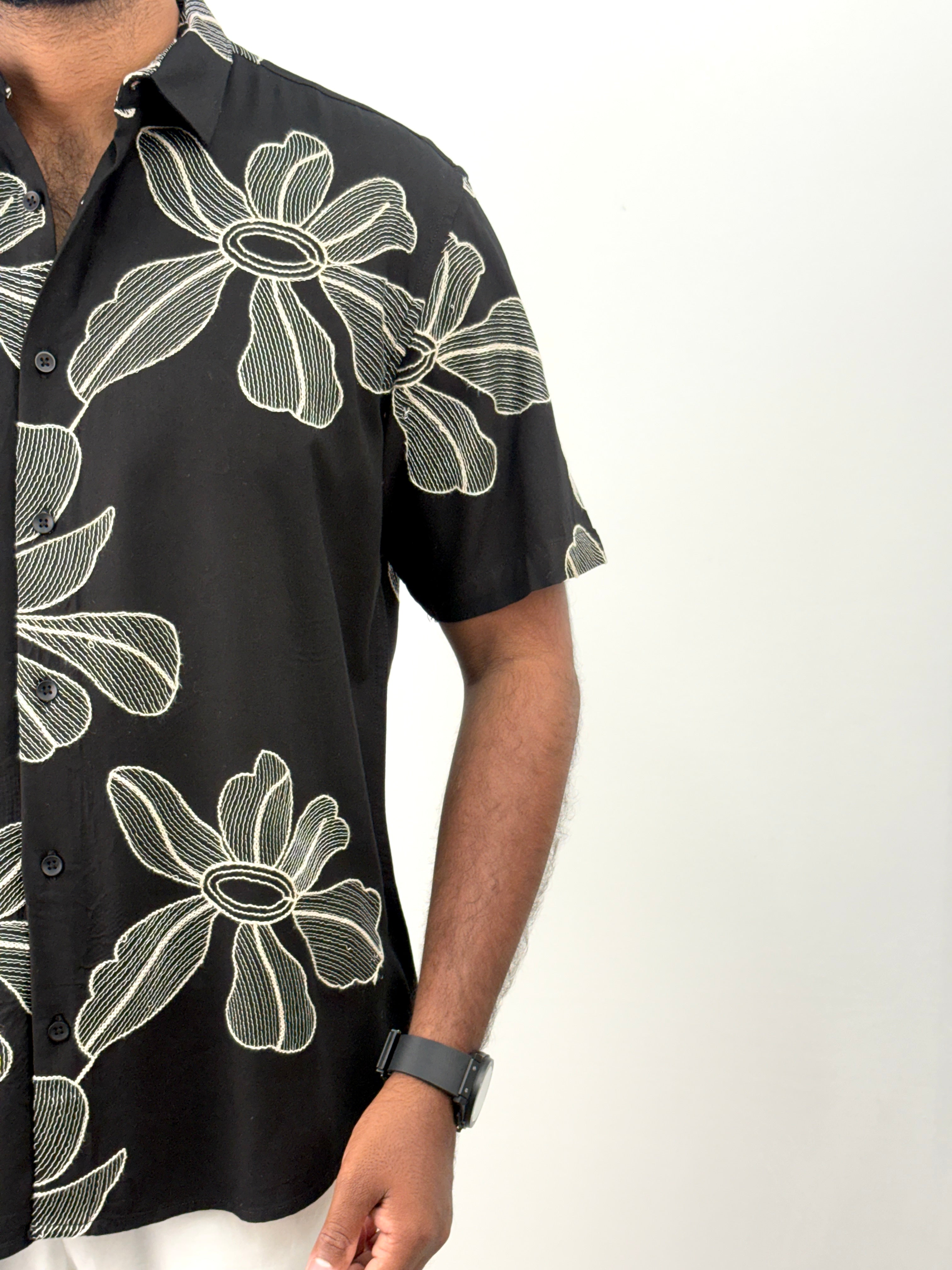 Black Half Sleeve Embrodery Shirt