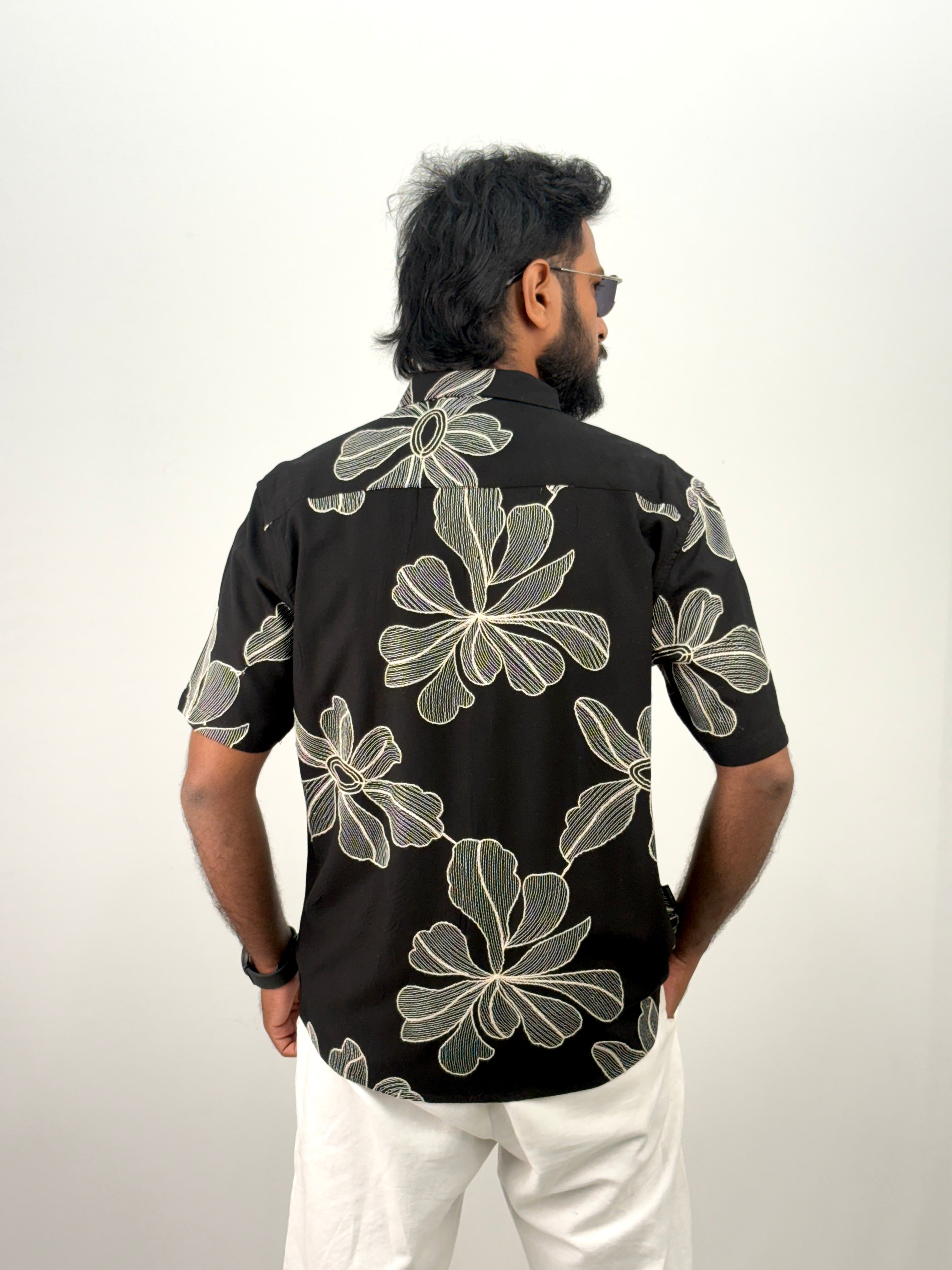 Black Half Sleeve Embrodery Shirt