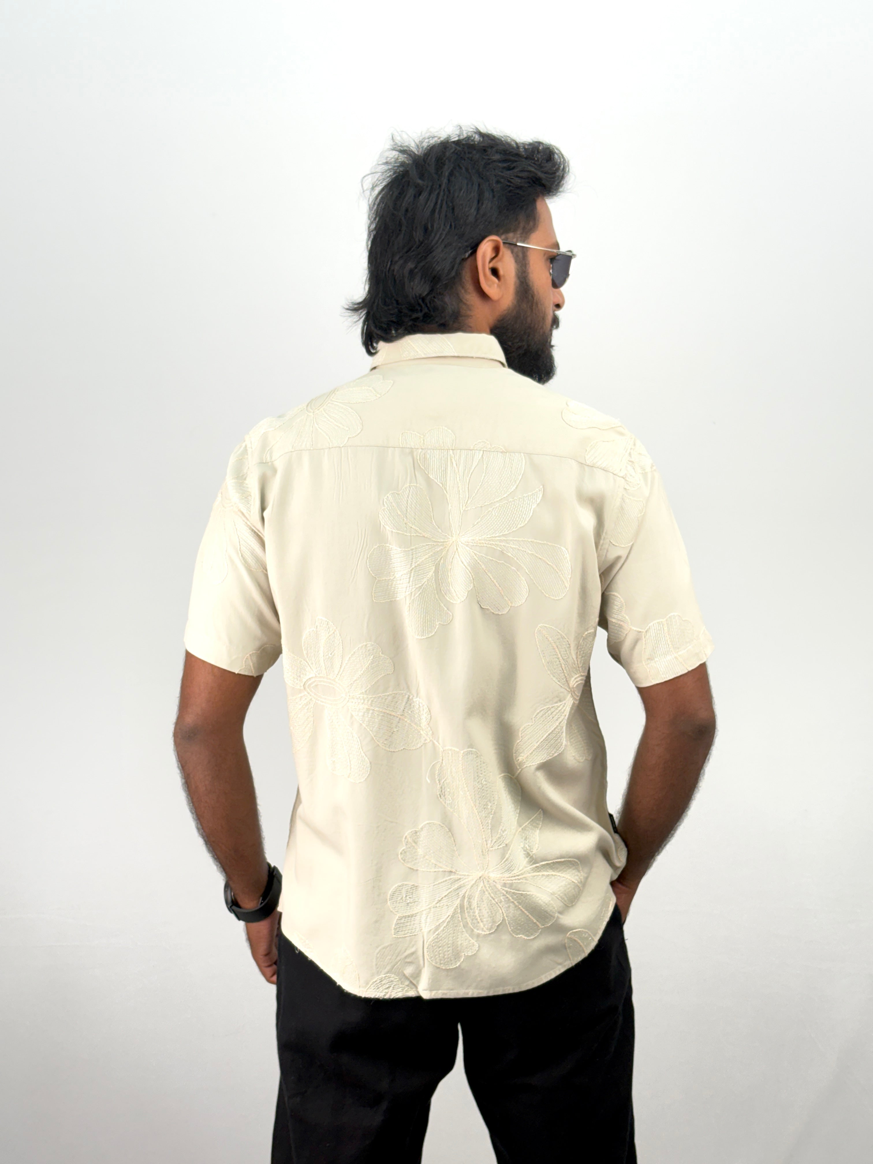 Beige Half Sleeve Embrodery Shirt