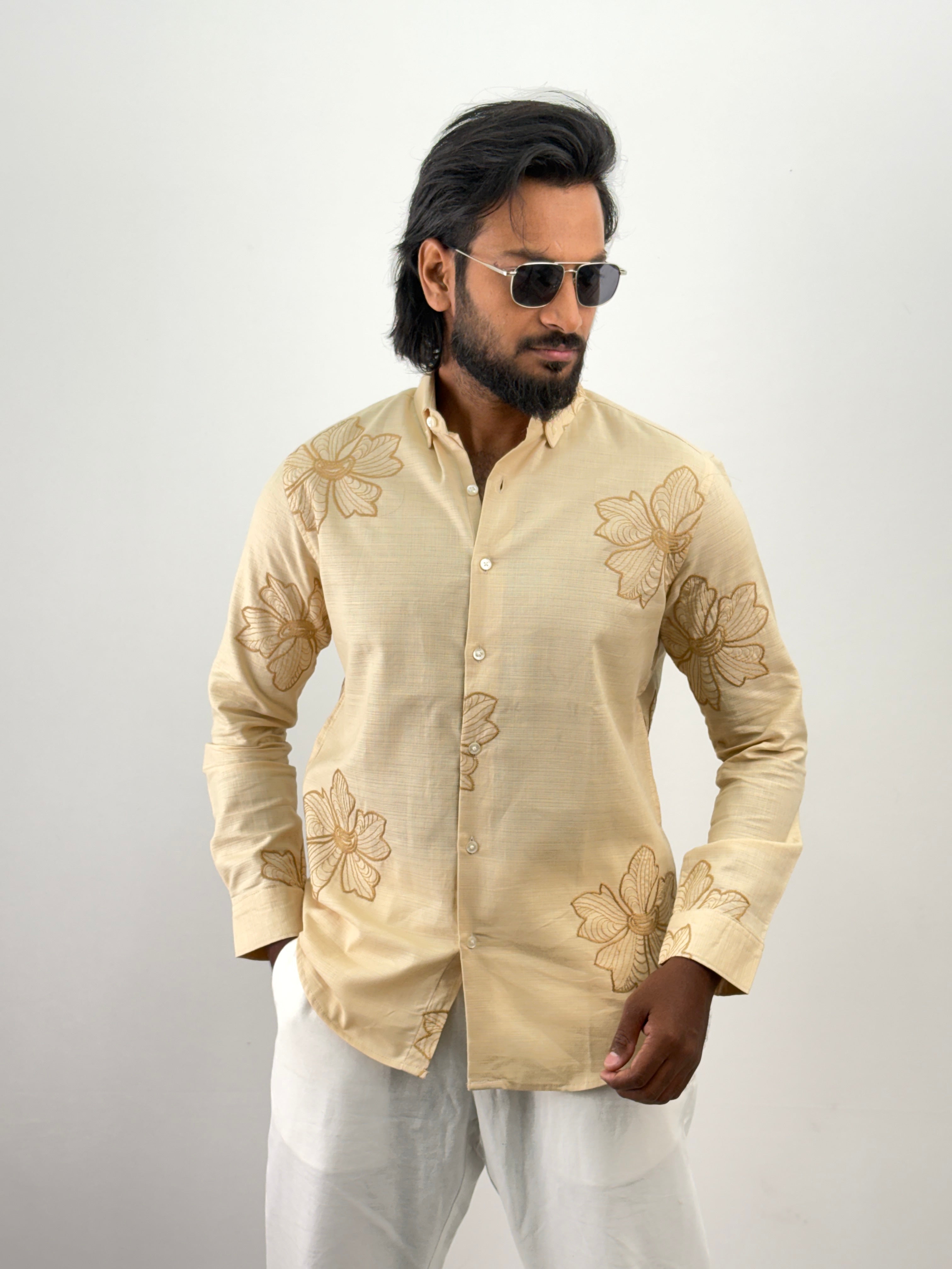 Sandal Linen Embroidery Shirt