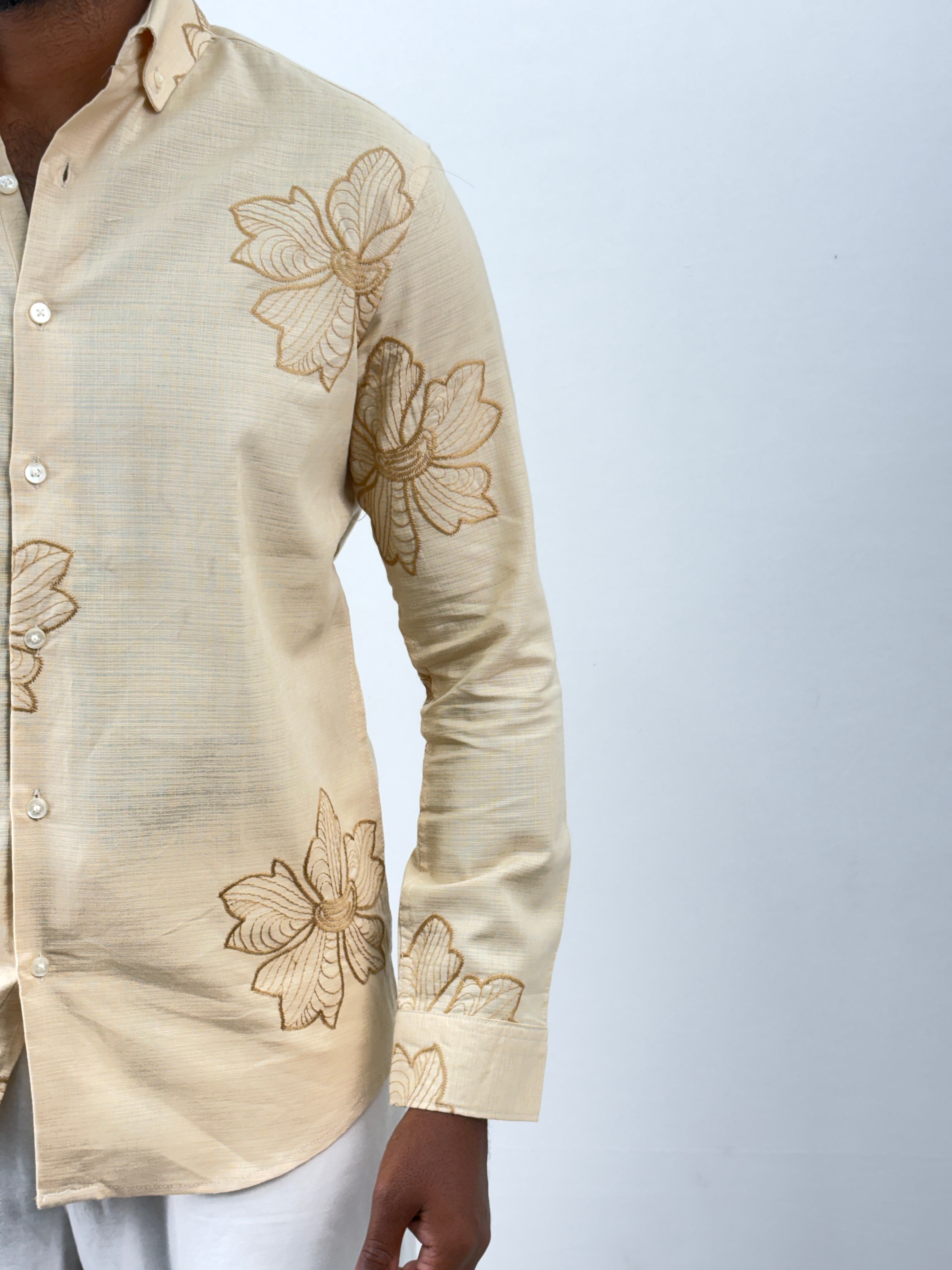 Sandal Linen Embroidery Shirt